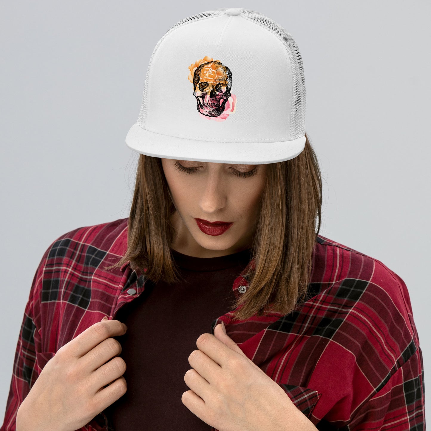 Love Eternal Rosy Skull Trucker Cap