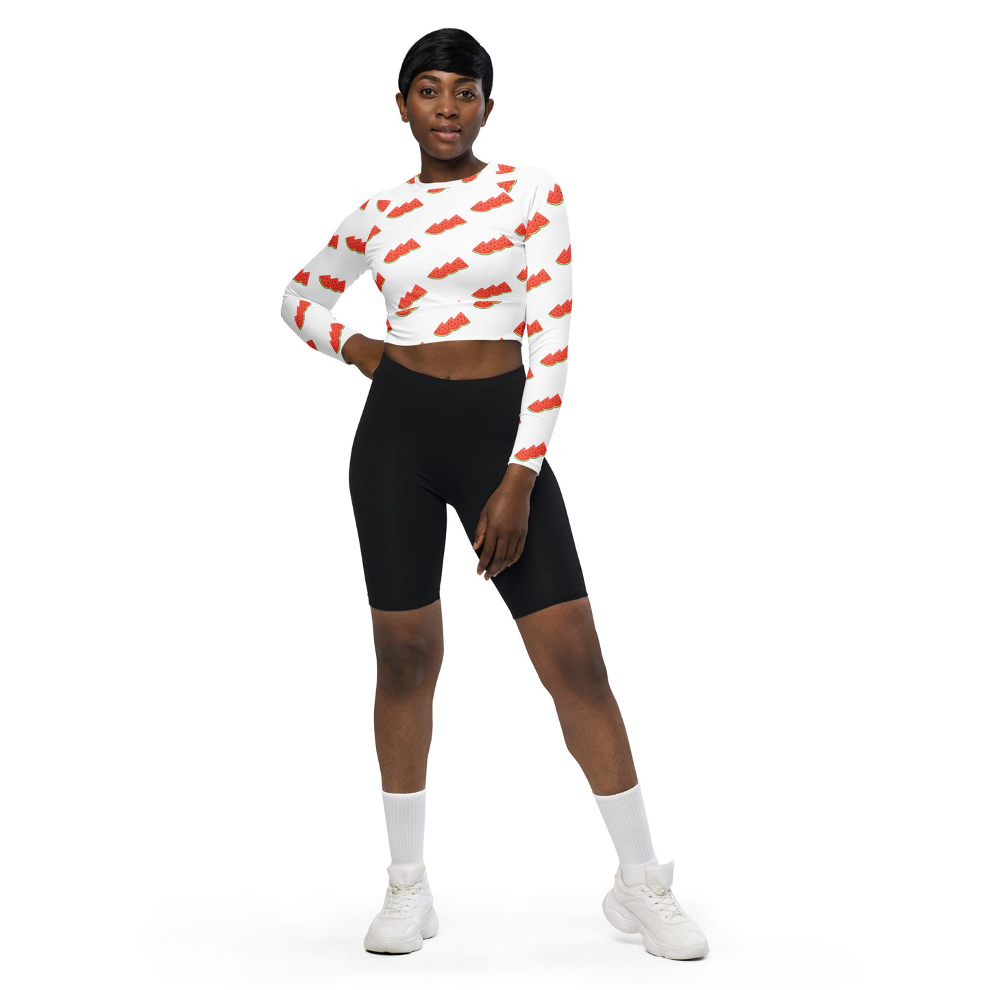 Watermelon Recycled Long-Sleeve Crop Top