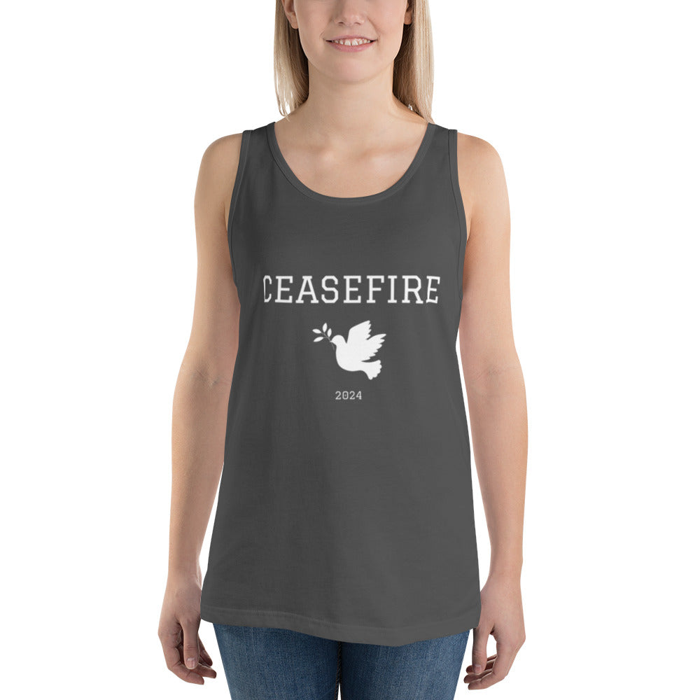 Ceasefire Dove Tank Top White Font