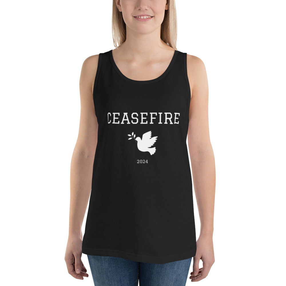 Ceasefire Dove Tank Top White Font