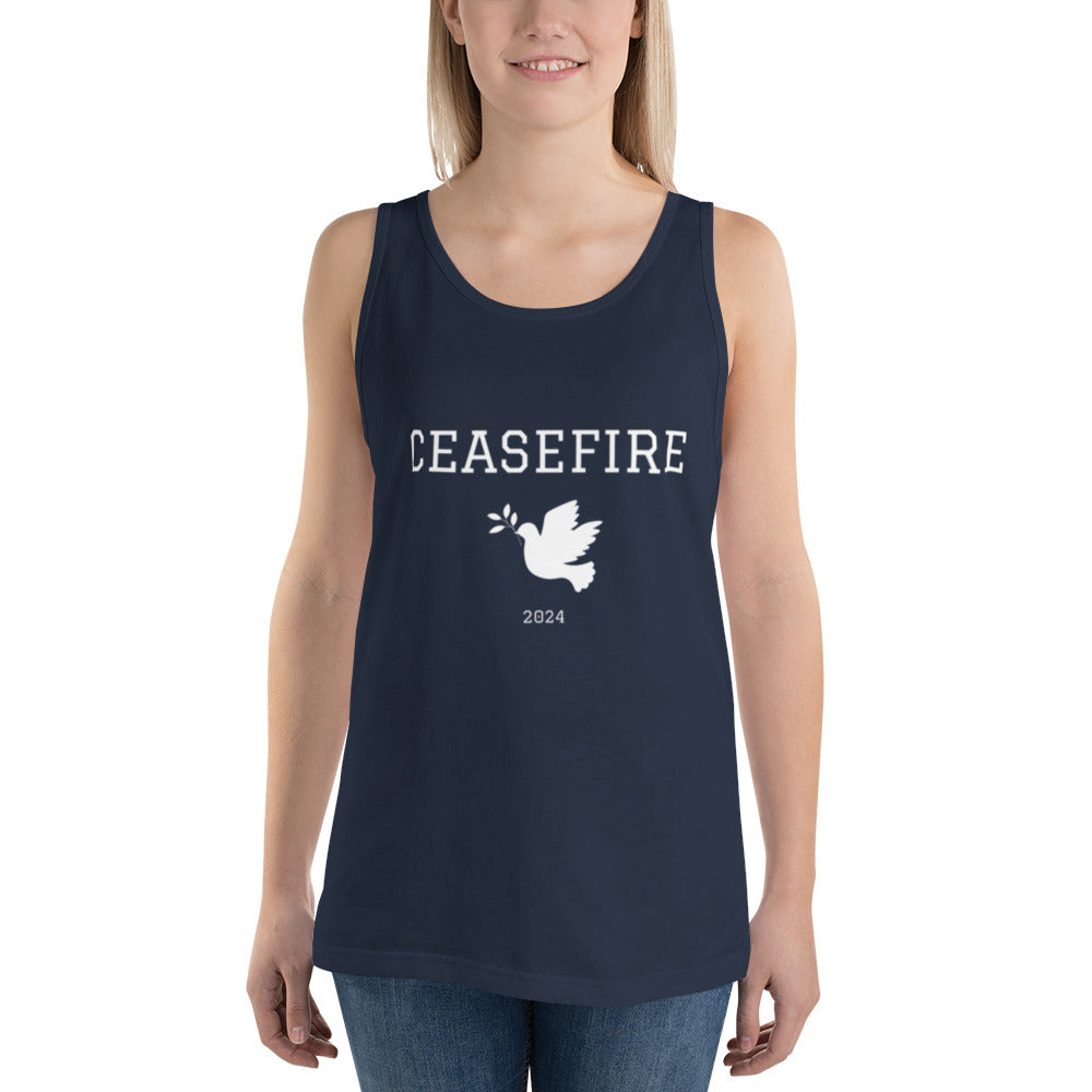 Ceasefire Dove Tank Top White Font