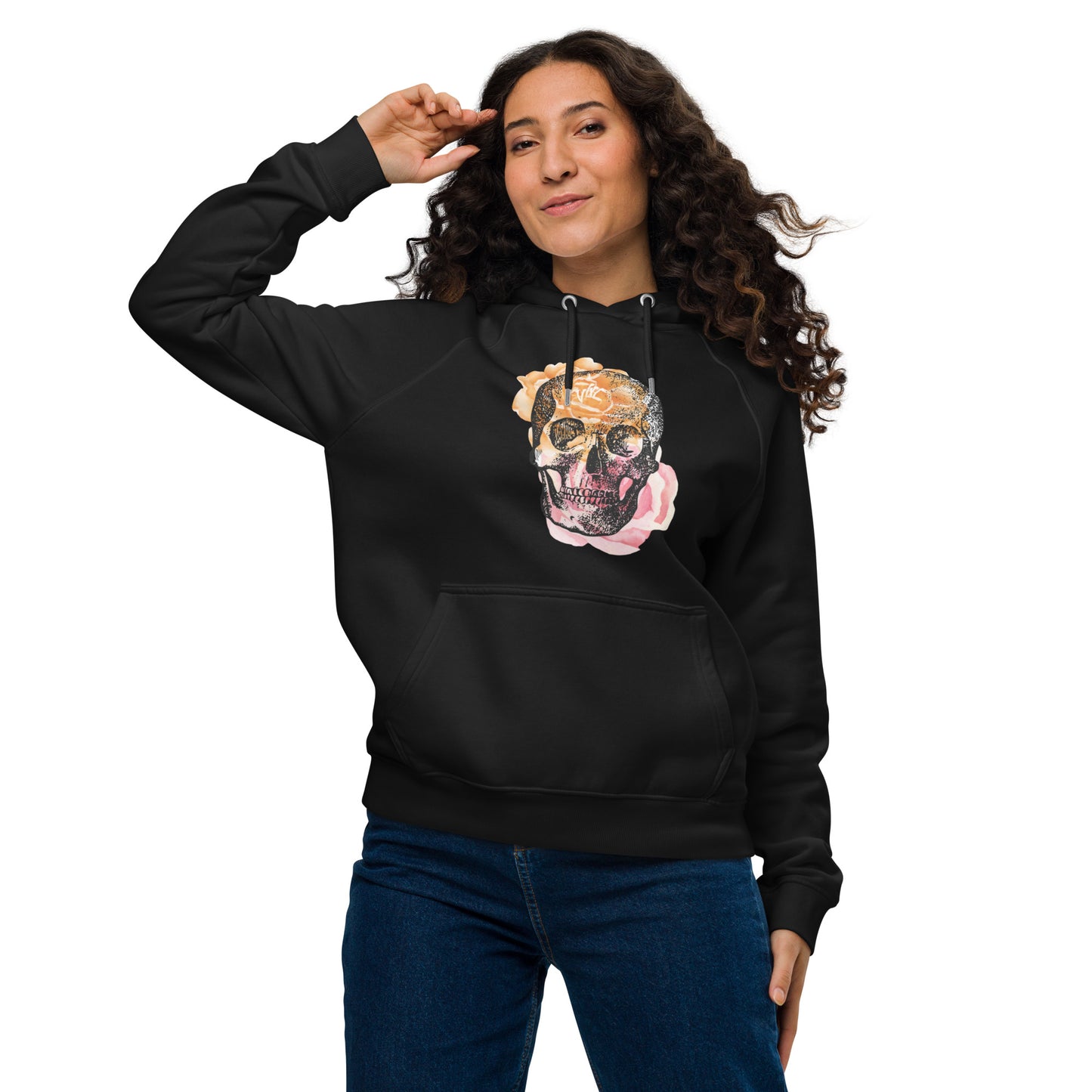Love Eternal Rosy Skull Unisex Eco Raglan Hoodie