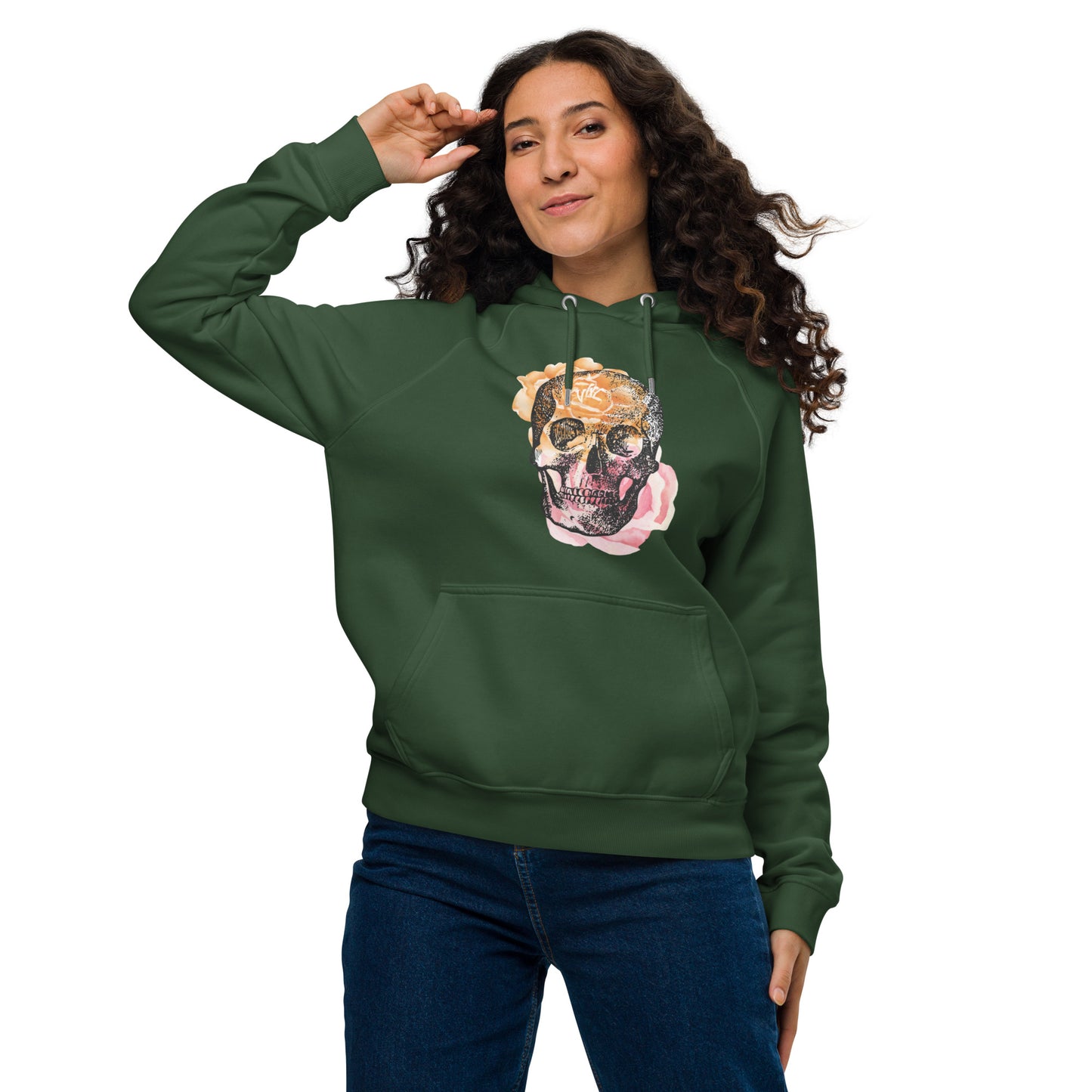 Love Eternal Rosy Skull Unisex Eco Raglan Hoodie