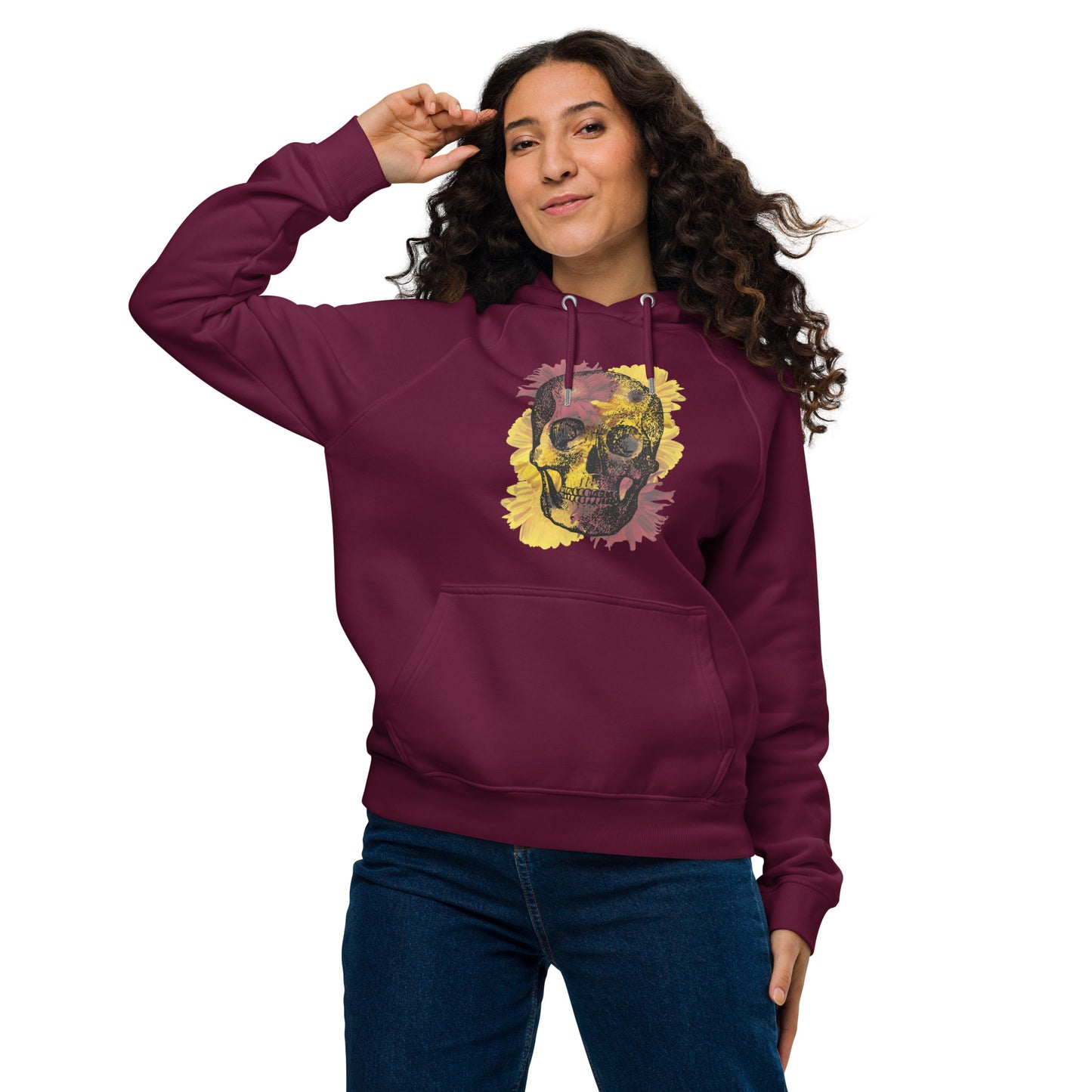 Love Eternal Daisy Skull Unisex Eco Raglan Hoodie