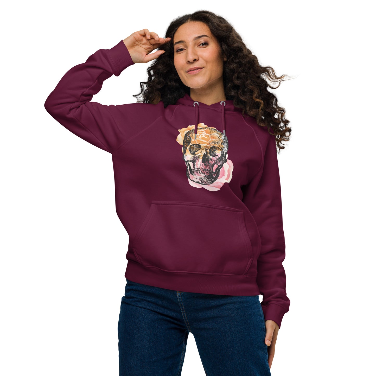 Love Eternal Rosy Skull Unisex Eco Raglan Hoodie