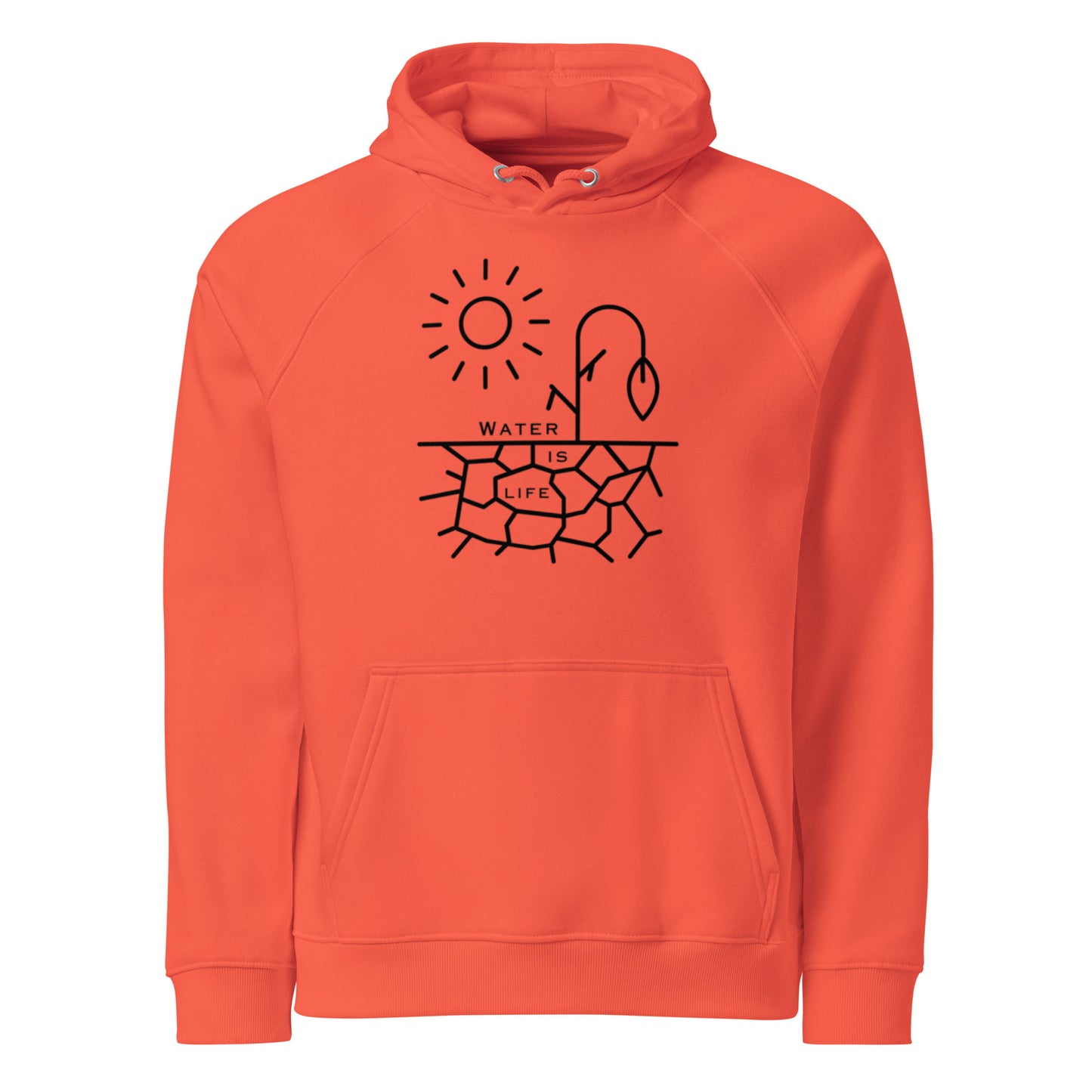 Water Is Life Unisex Eco Raglan Hoodie Black Font