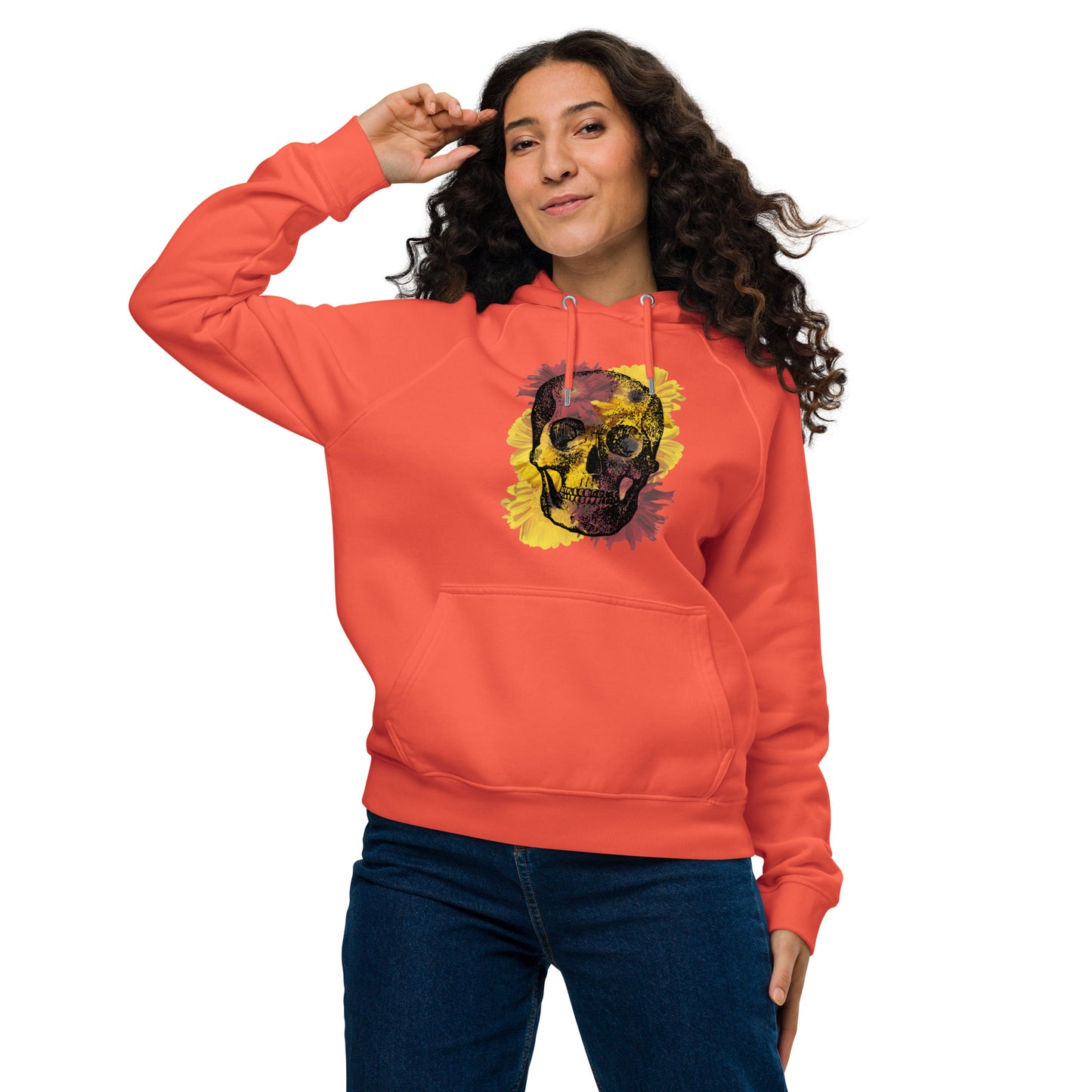 Love Eternal Daisy Skull Unisex Eco Raglan Hoodie