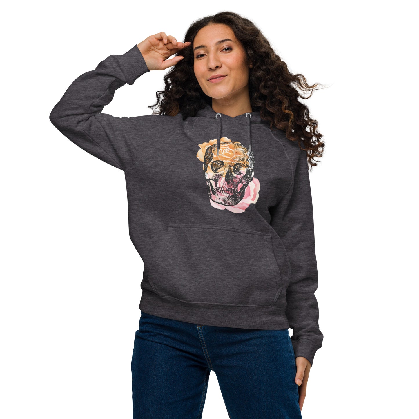 Love Eternal Rosy Skull Unisex Eco Raglan Hoodie