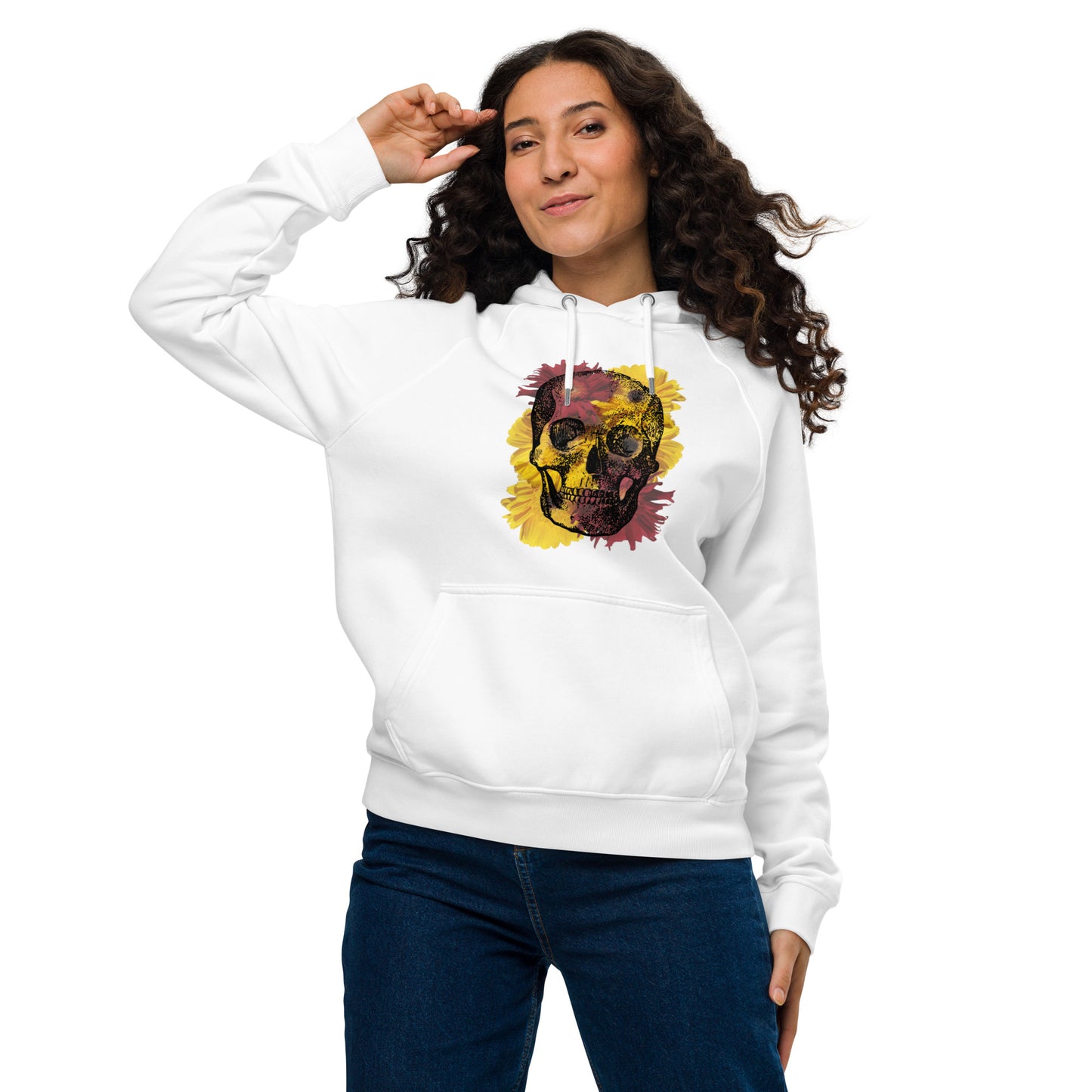 Love Eternal Daisy Skull Unisex Eco Raglan Hoodie