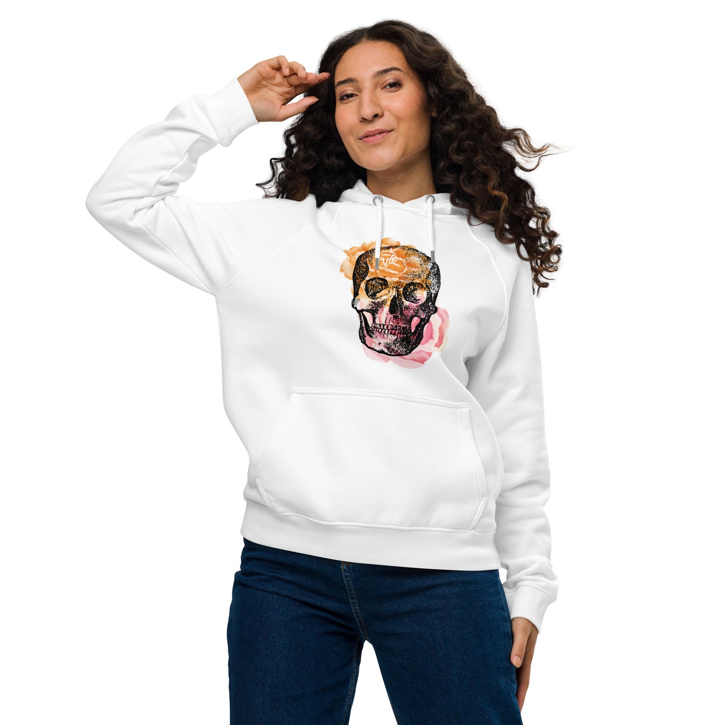 Love Eternal Rosy Skull Unisex Eco Raglan Hoodie
