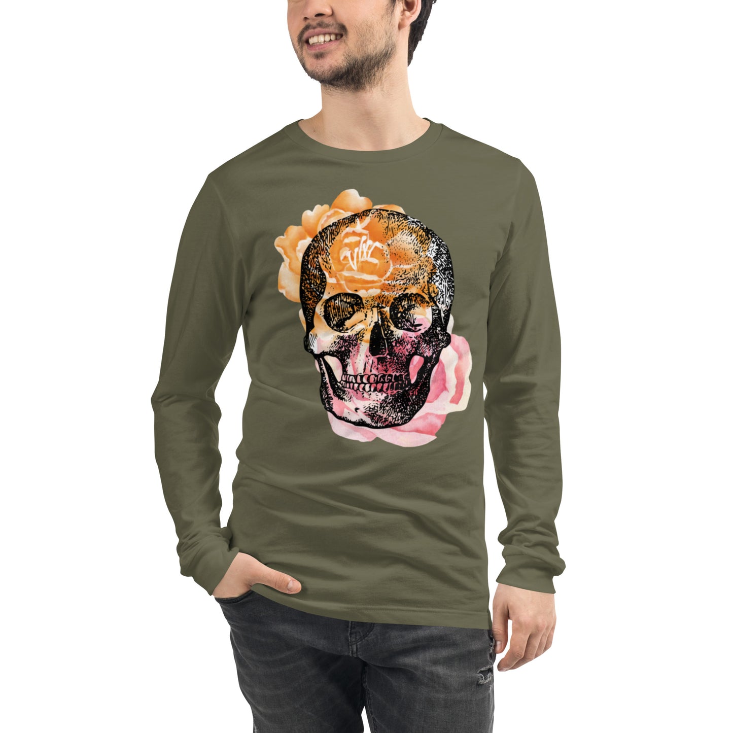 Love Eternal Rosy Skull Unisex Long Sleeve Tee