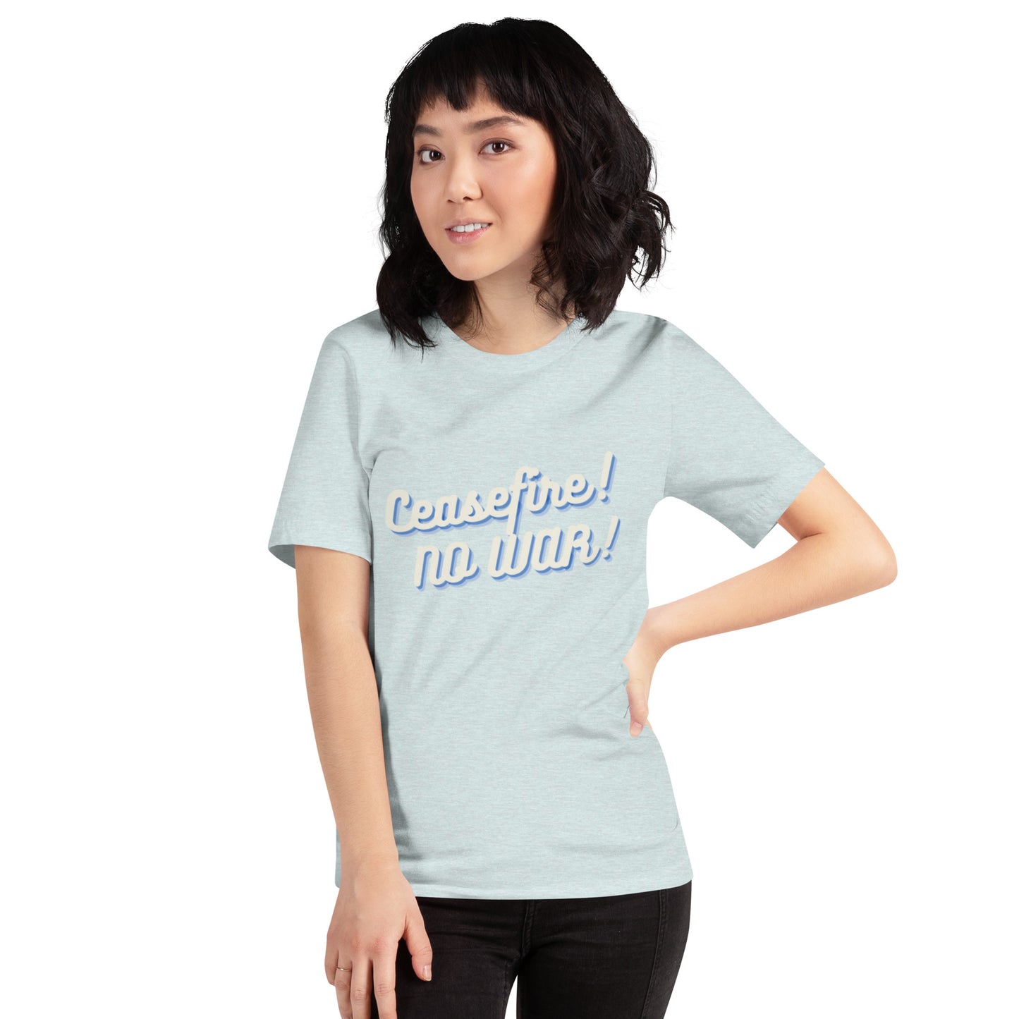 Ceasefire! No War! Blue Script Unisex T-shirt