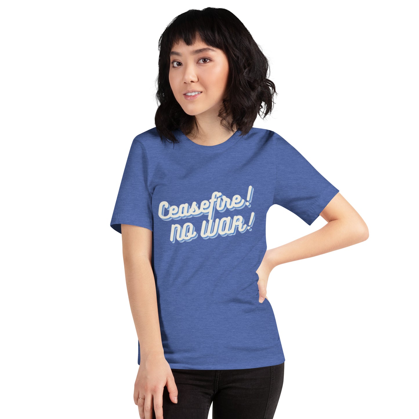 Ceasefire! No War! Blue Script Unisex T-shirt