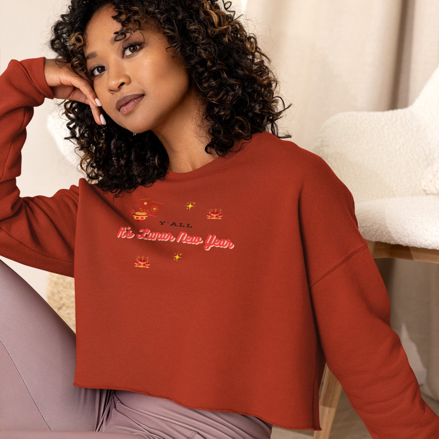 Y'all It's Lunar New Year Crop Sweatshirt