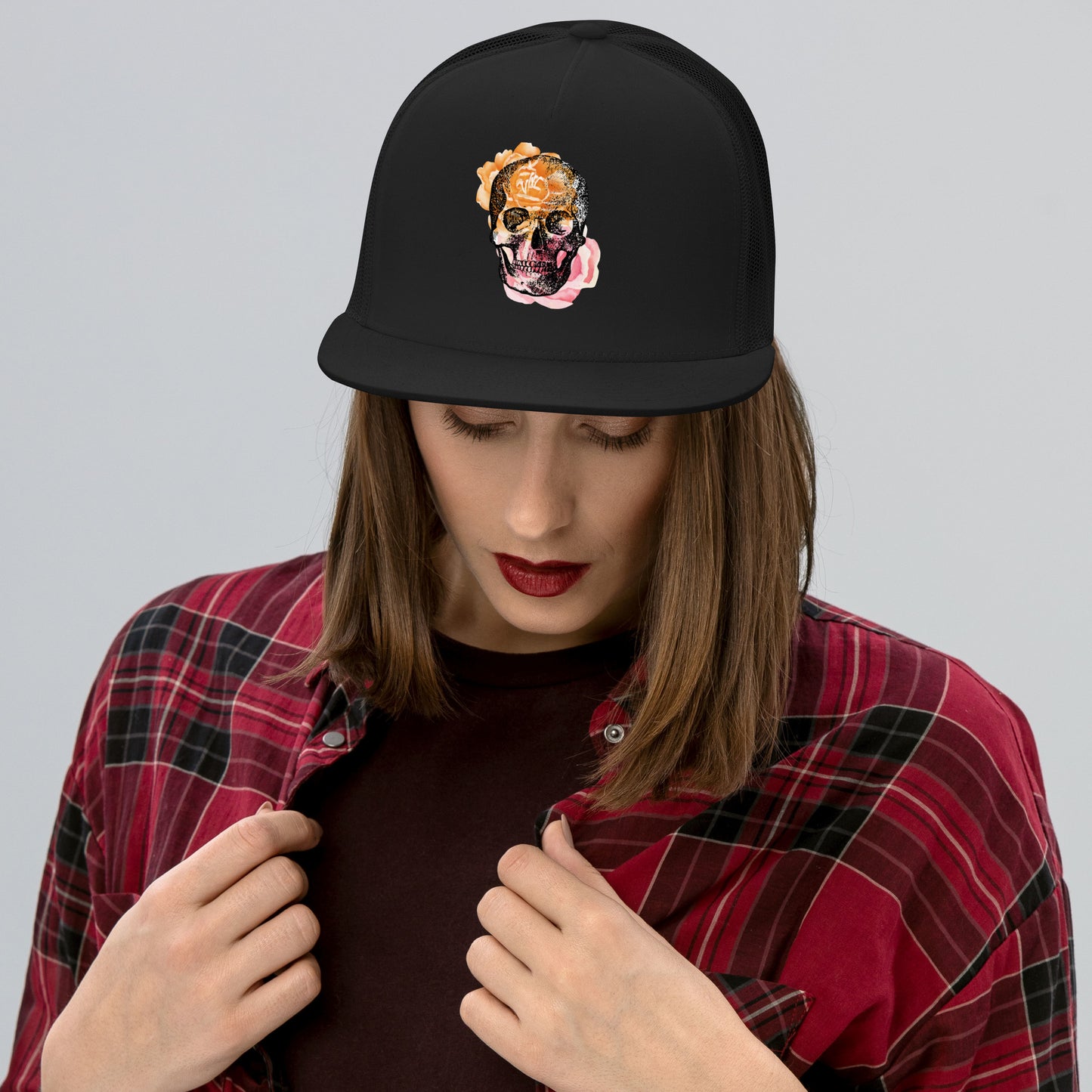 Love Eternal Rosy Skull Trucker Cap