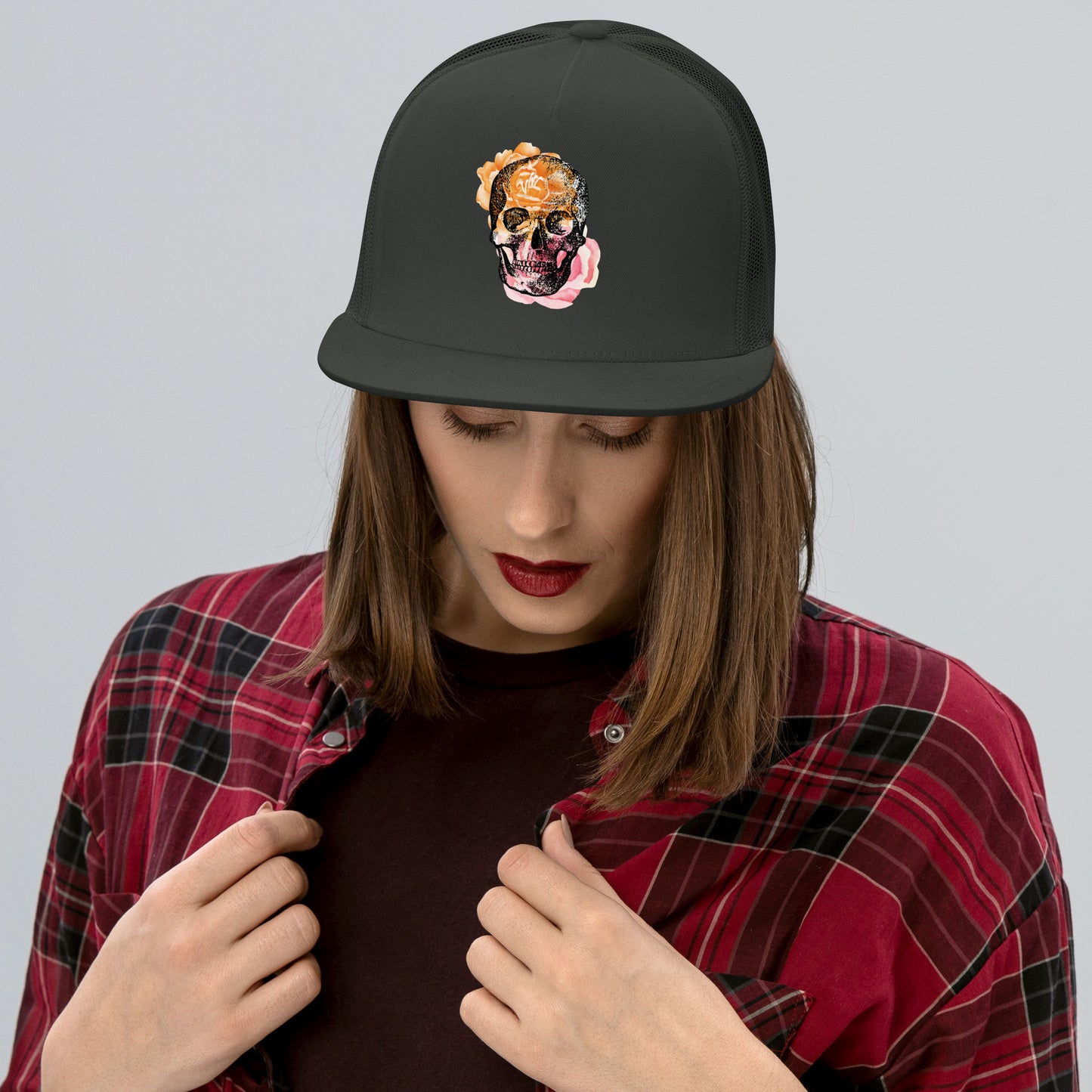 Love Eternal Rosy Skull Trucker Cap