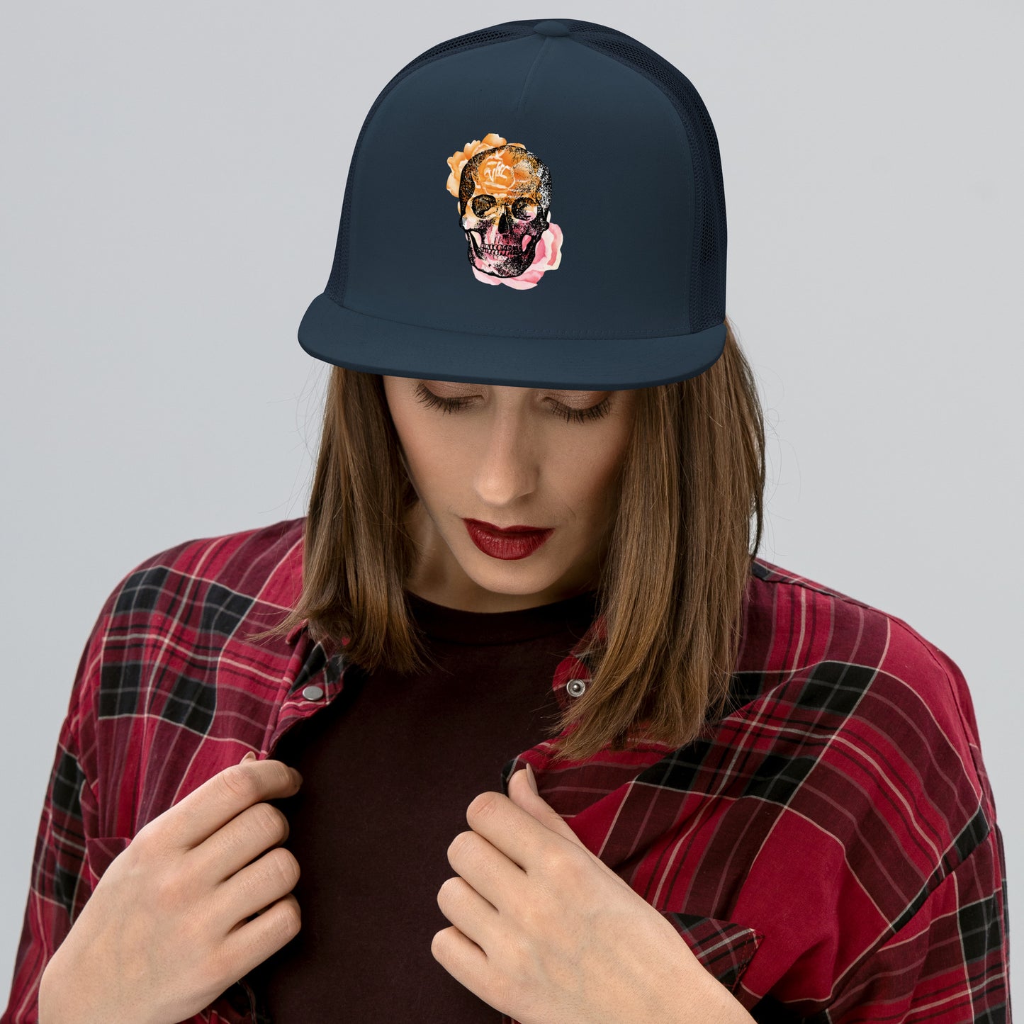 Love Eternal Rosy Skull Trucker Cap