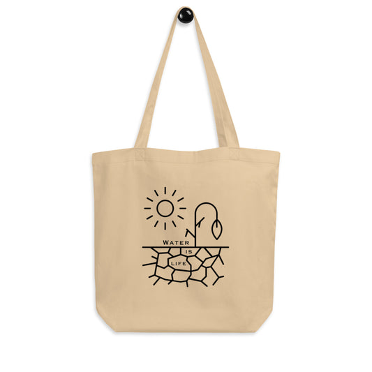 Water Is Life Eco Tote Bag Black Font