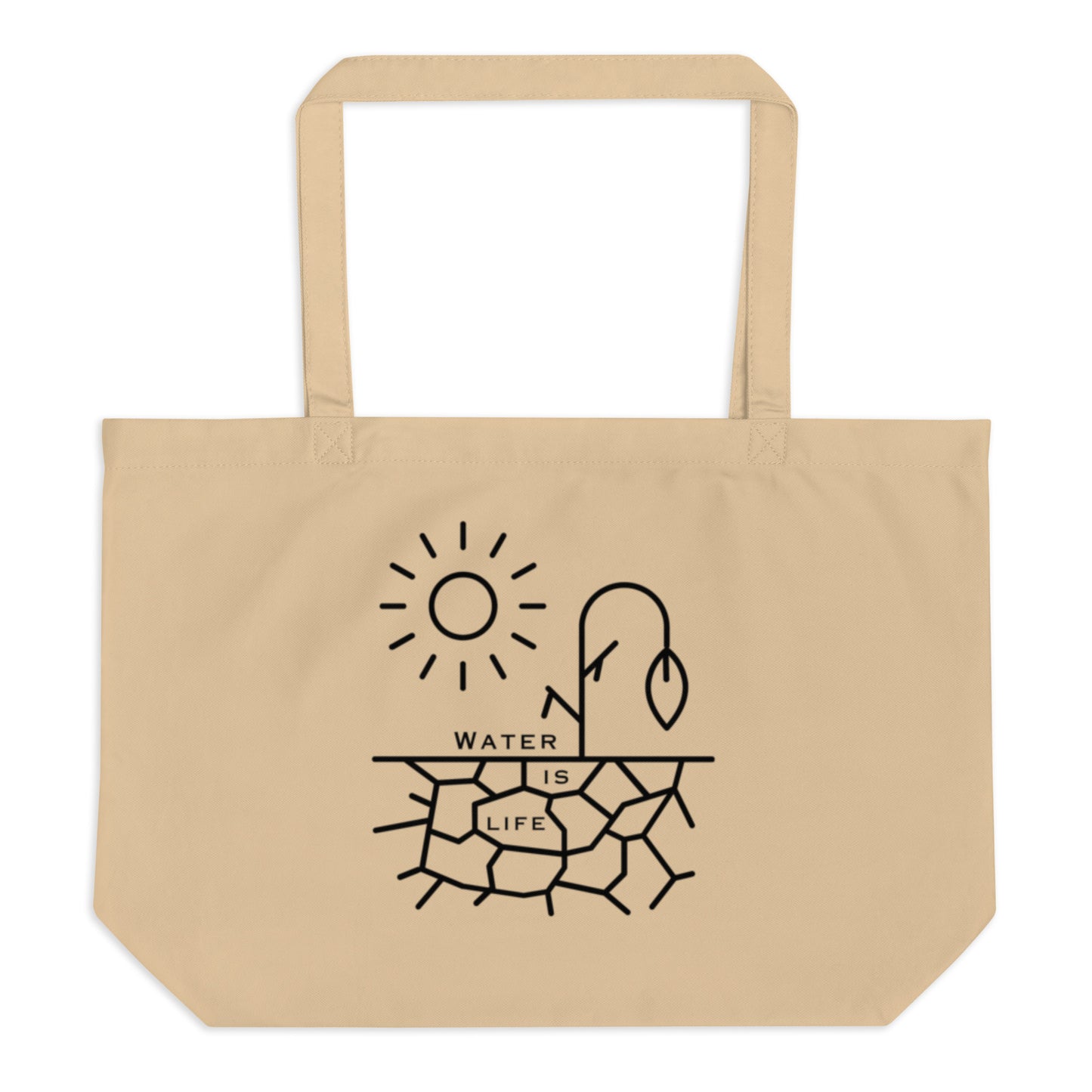 Water Is Life Large Organic Tote Bag Black Font