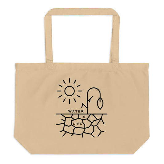 Water Is Life Large Organic Tote Bag Black Font