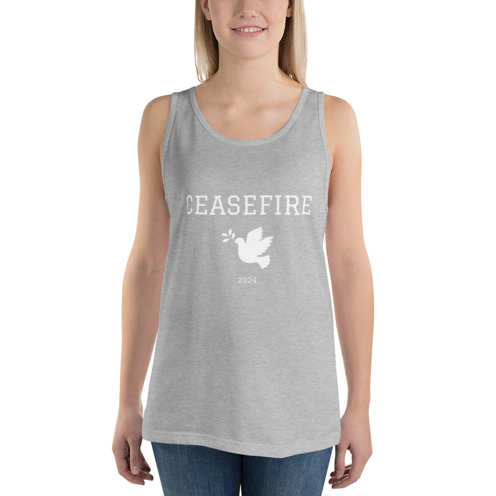 Ceasefire Dove Tank Top White Font