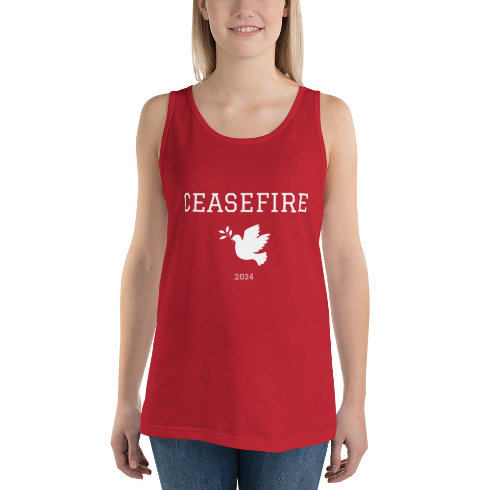 Ceasefire Dove Tank Top White Font