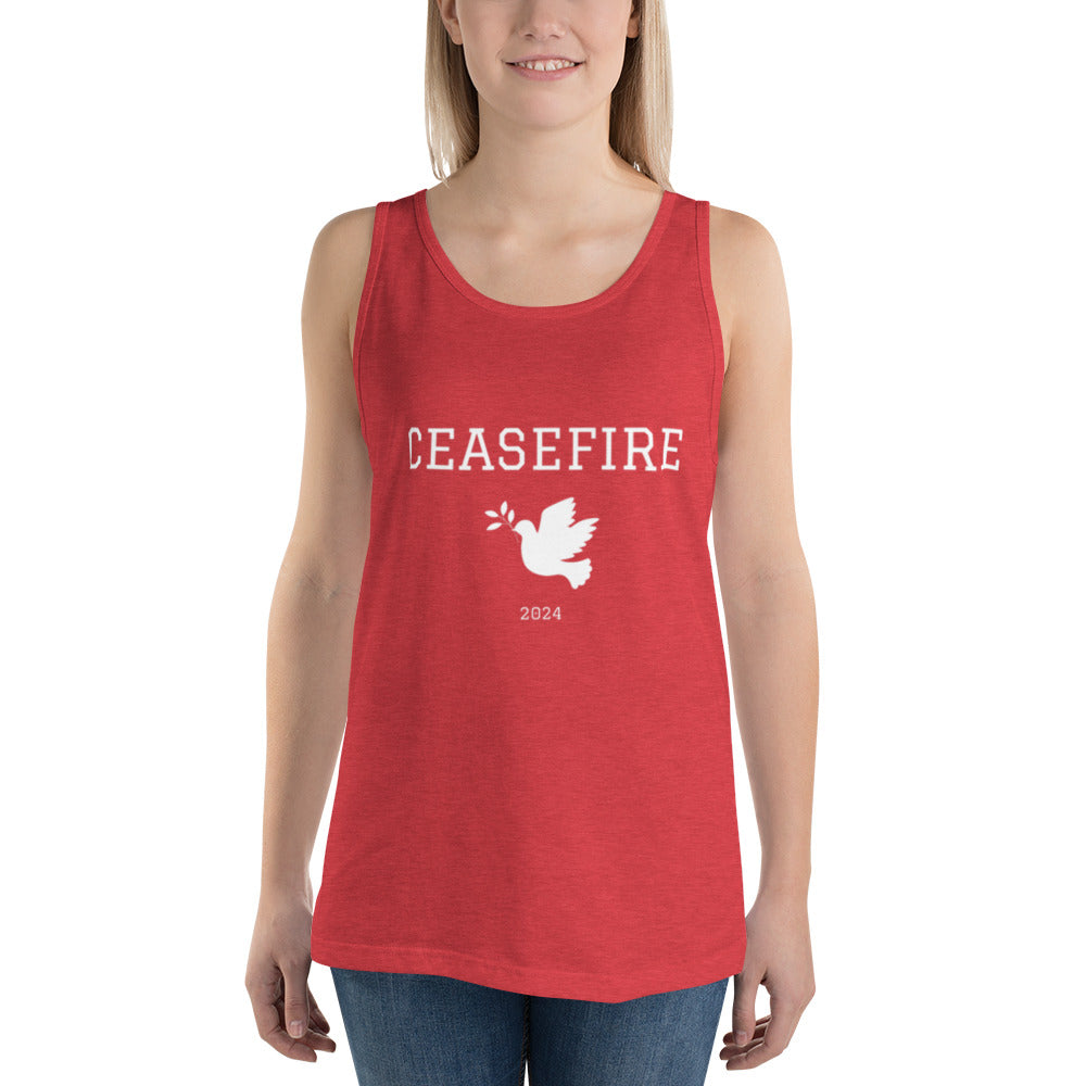 Ceasefire Dove Tank Top White Font