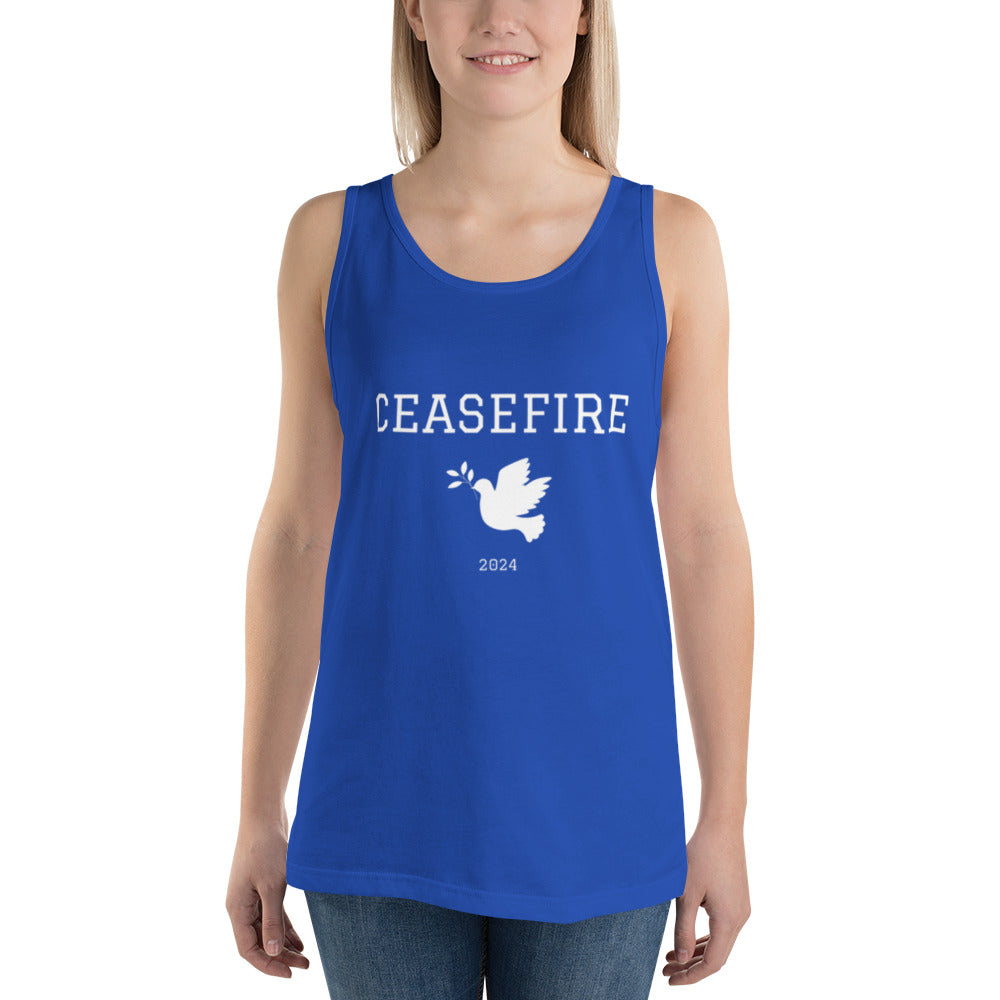 Ceasefire Dove Tank Top White Font