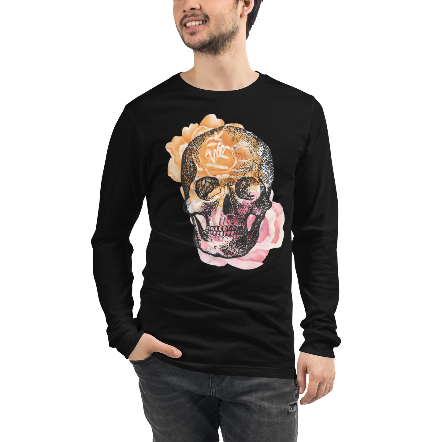 Love Eternal Rosy Skull Unisex Long Sleeve Tee