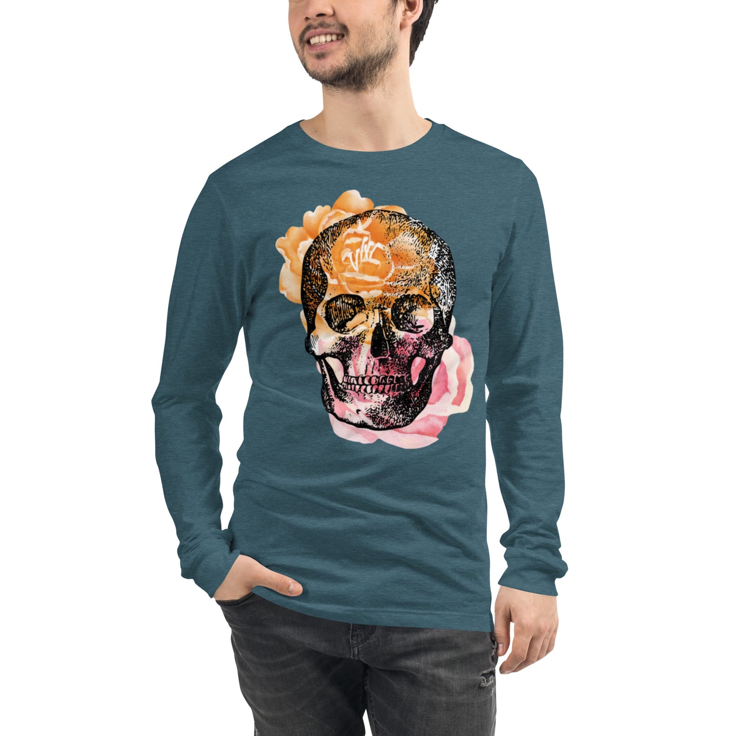 Love Eternal Rosy Skull Unisex Long Sleeve Tee