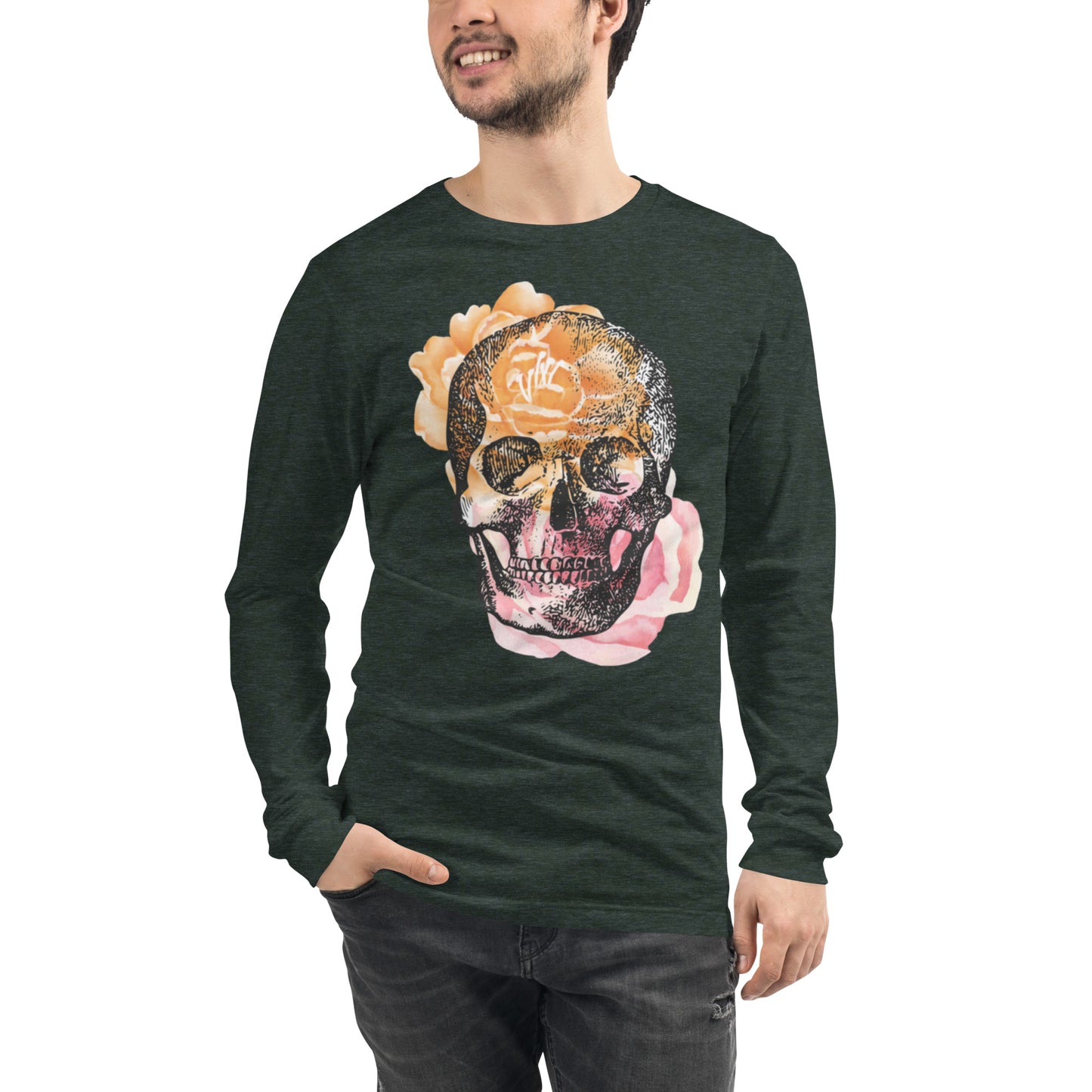 Love Eternal Rosy Skull Unisex Long Sleeve Tee