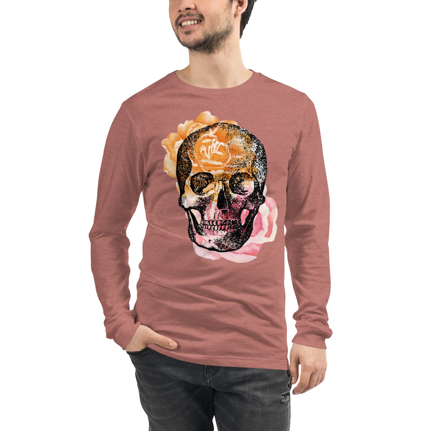 Love Eternal Rosy Skull Unisex Long Sleeve Tee