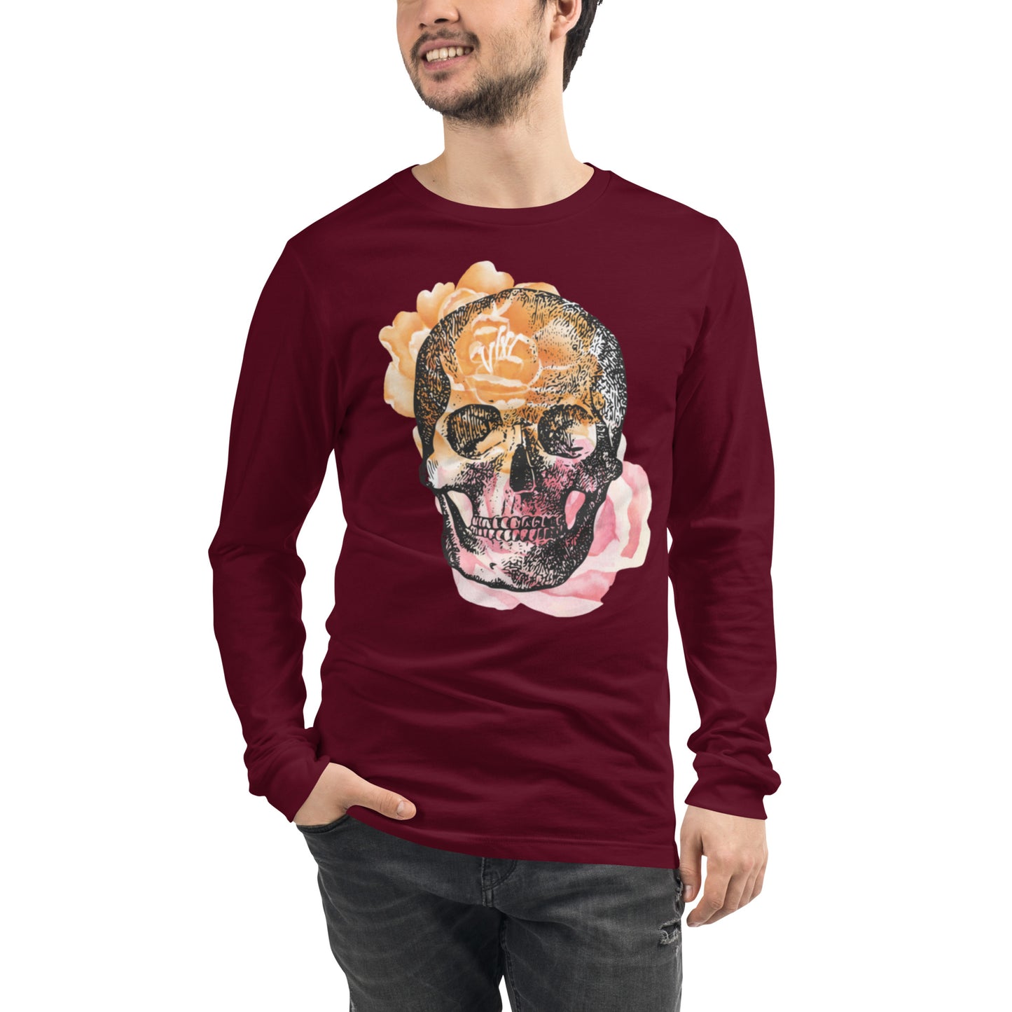 Love Eternal Rosy Skull Unisex Long Sleeve Tee