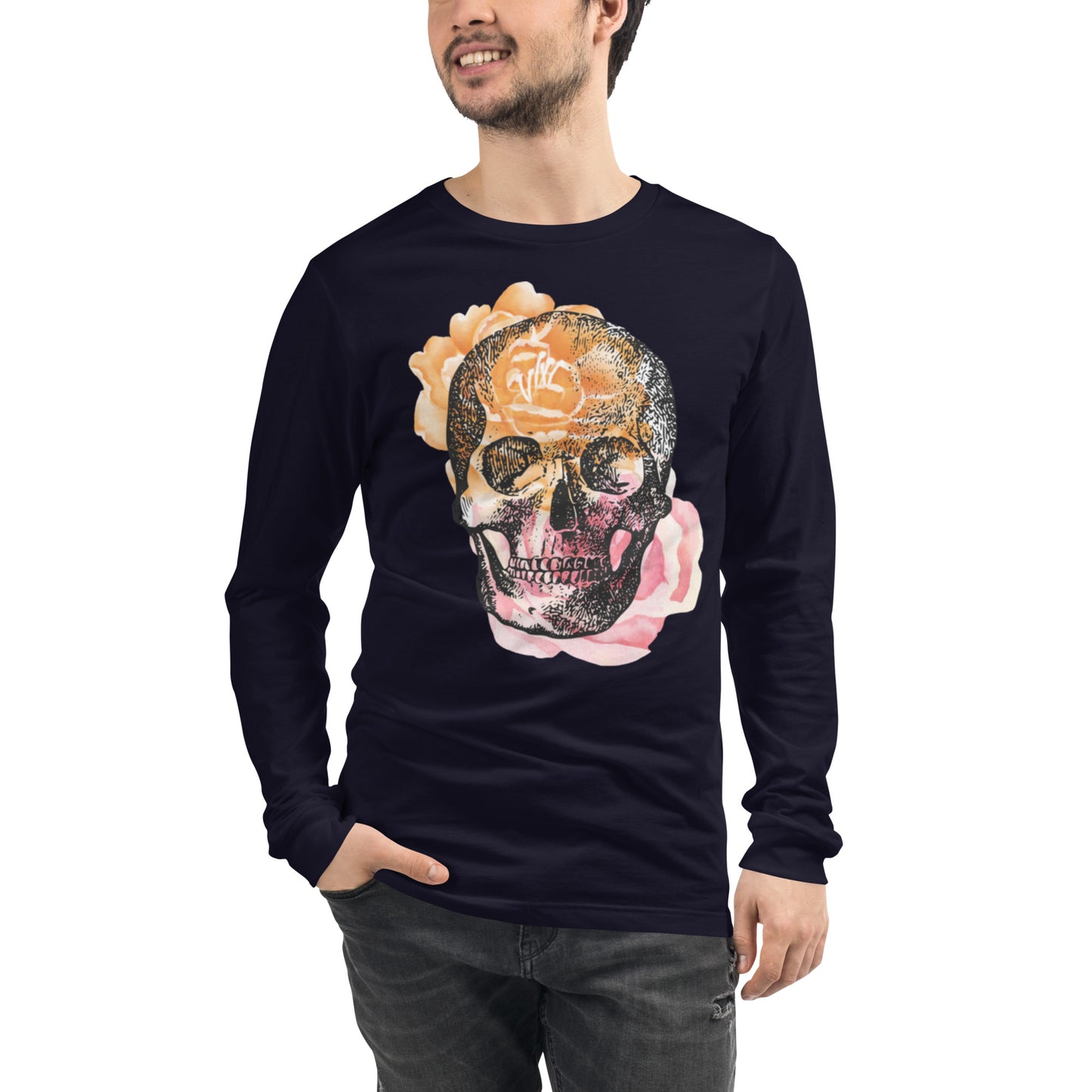 Love Eternal Rosy Skull Unisex Long Sleeve Tee