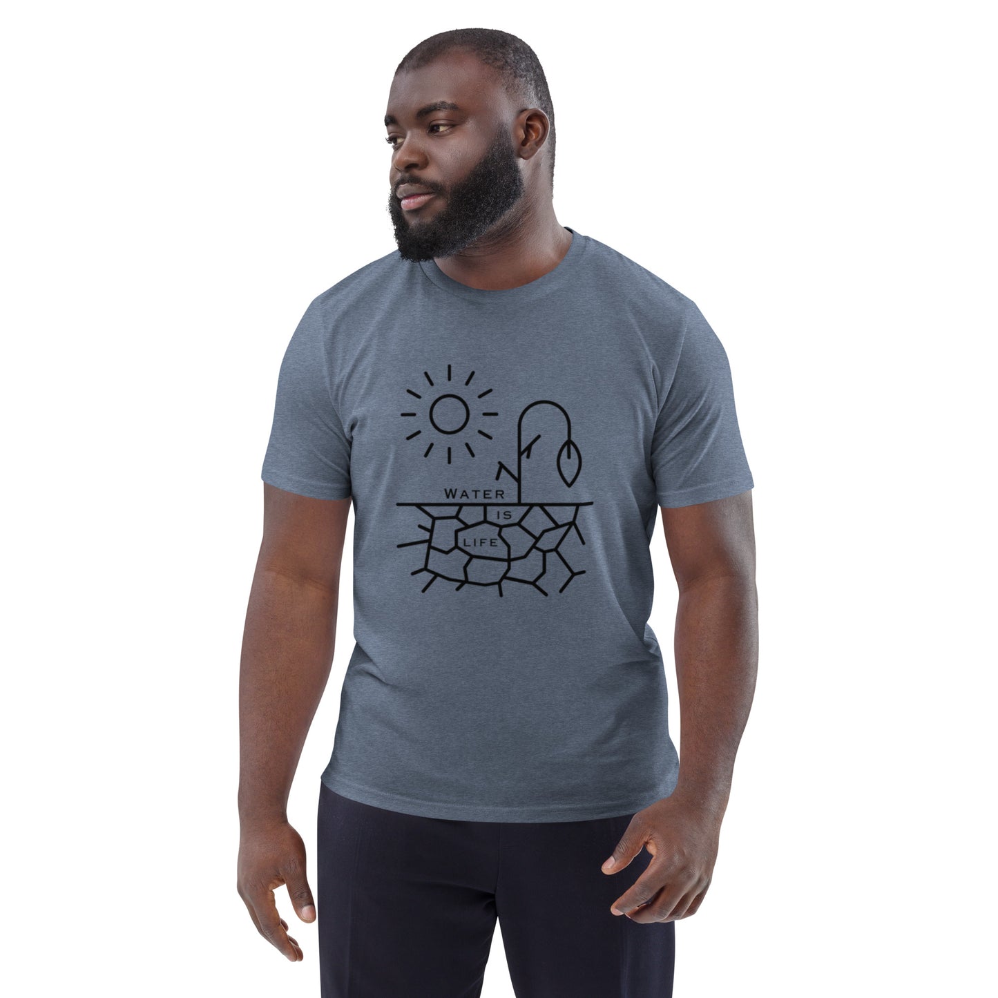 Water Is Life Unisex Organic Cotton T-Shirt Black Font