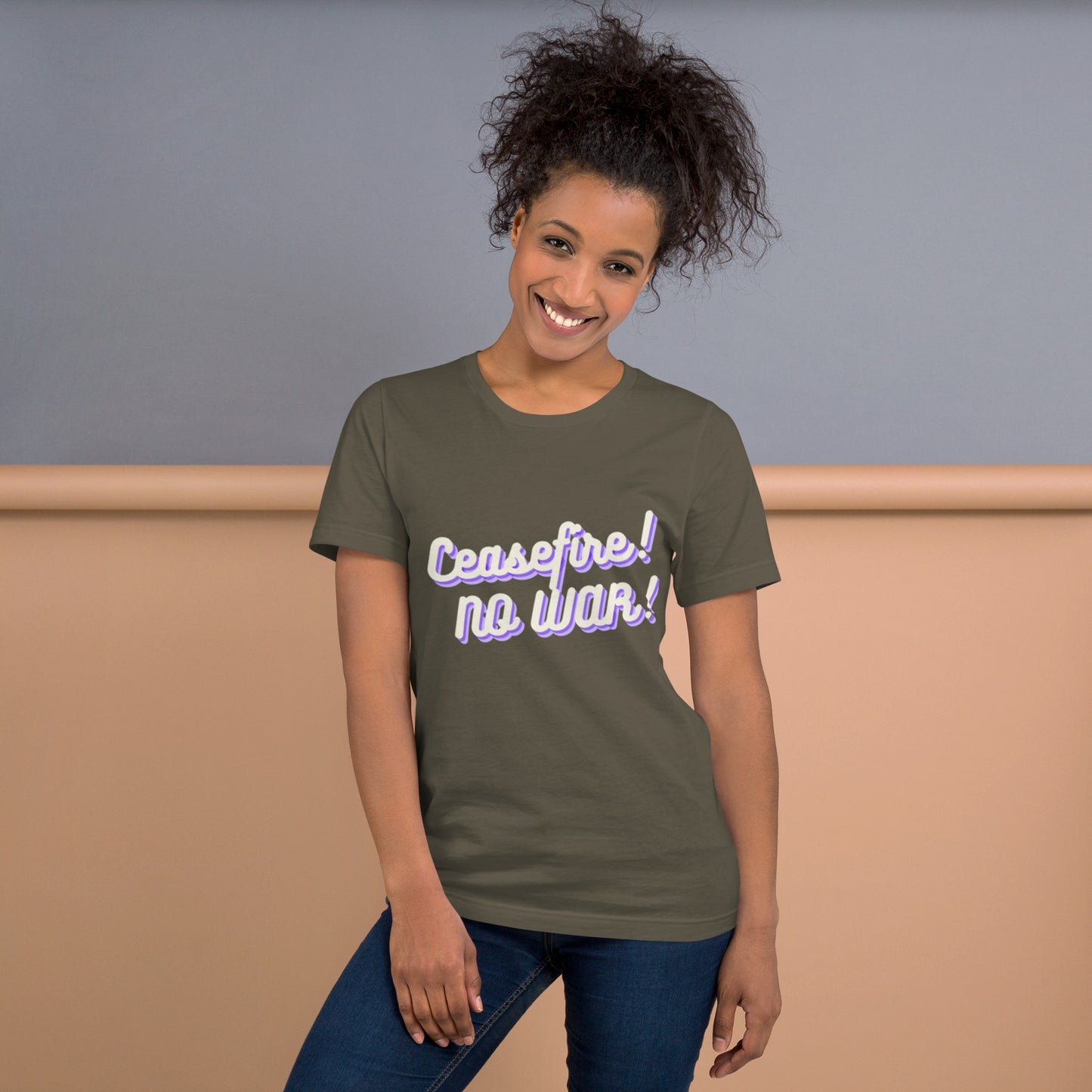 Ceasefire! No War! Purple Script Unisex T-shirt