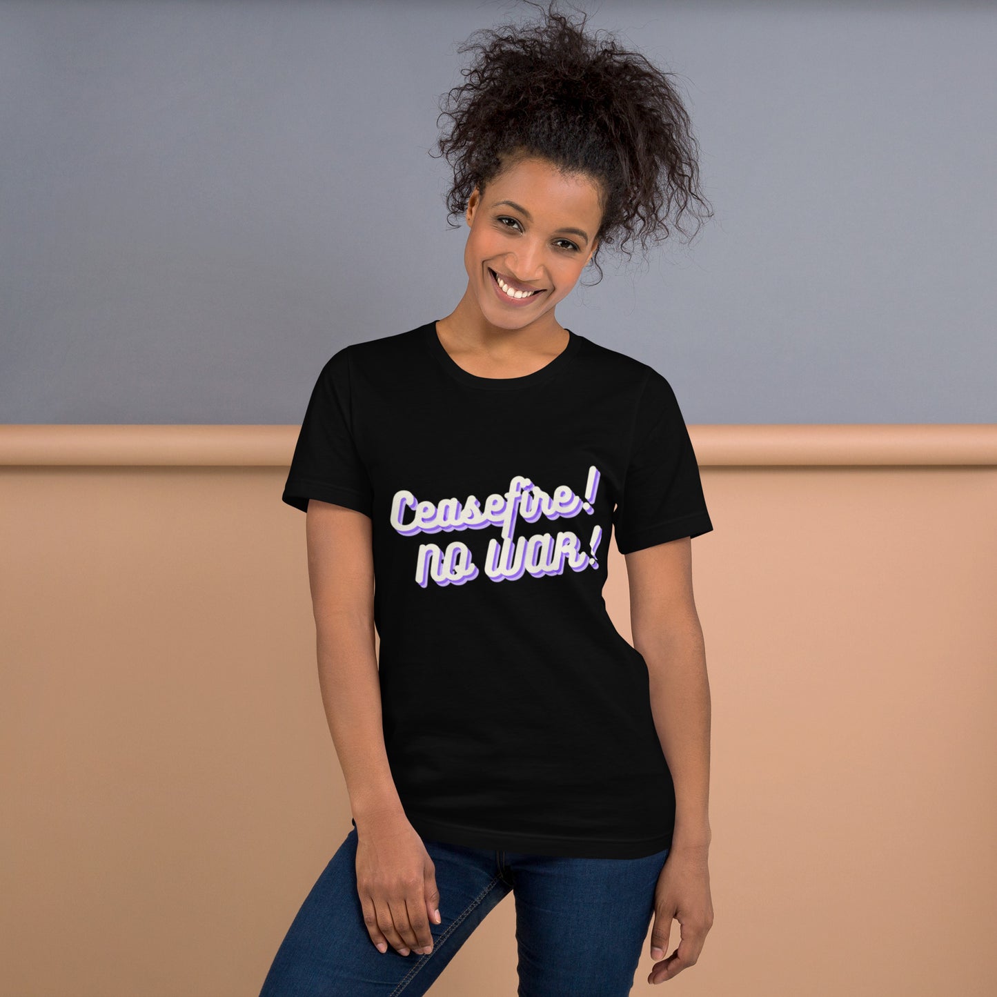 Ceasefire! No War! Purple Script Unisex T-shirt