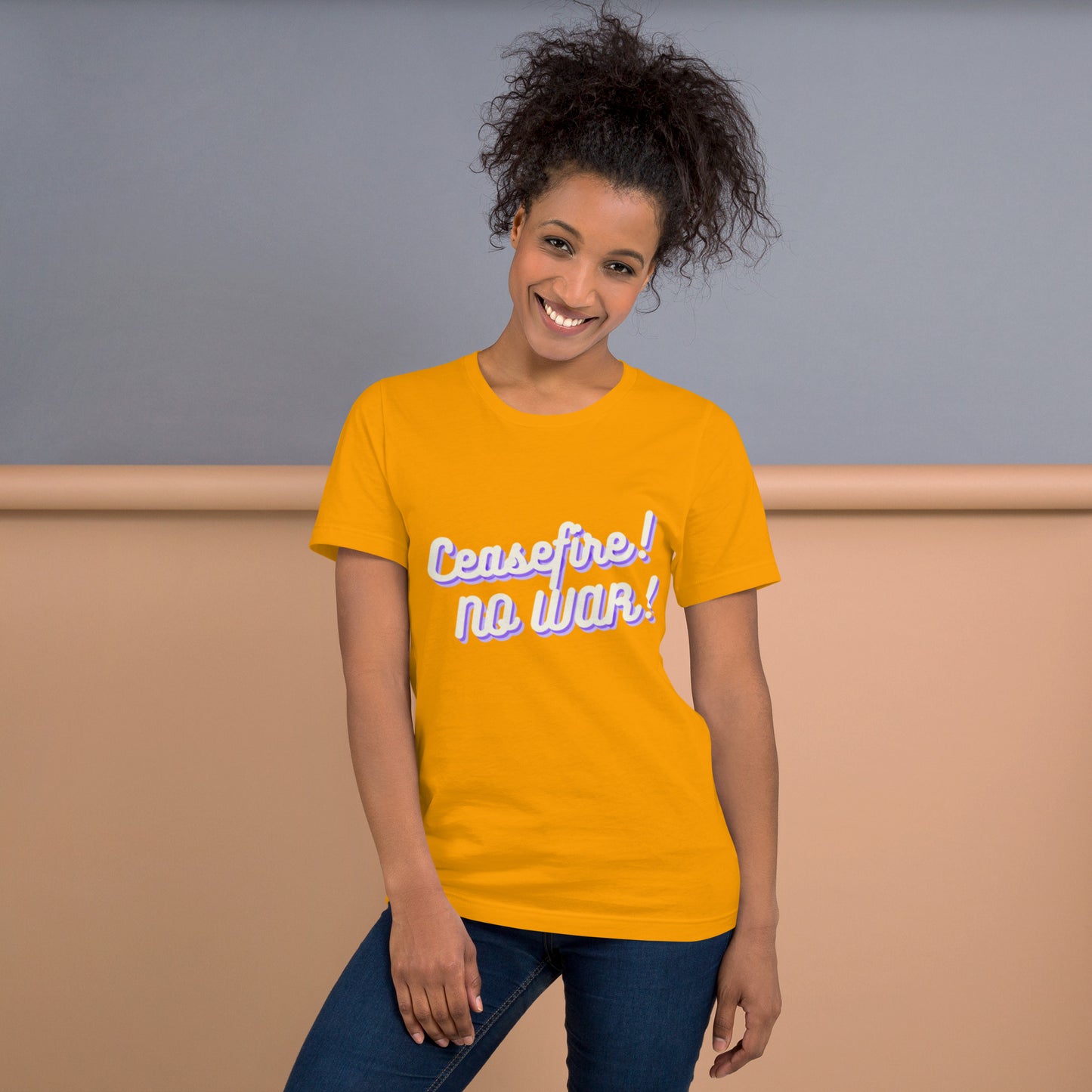 Ceasefire! No War! Purple Script Unisex T-shirt