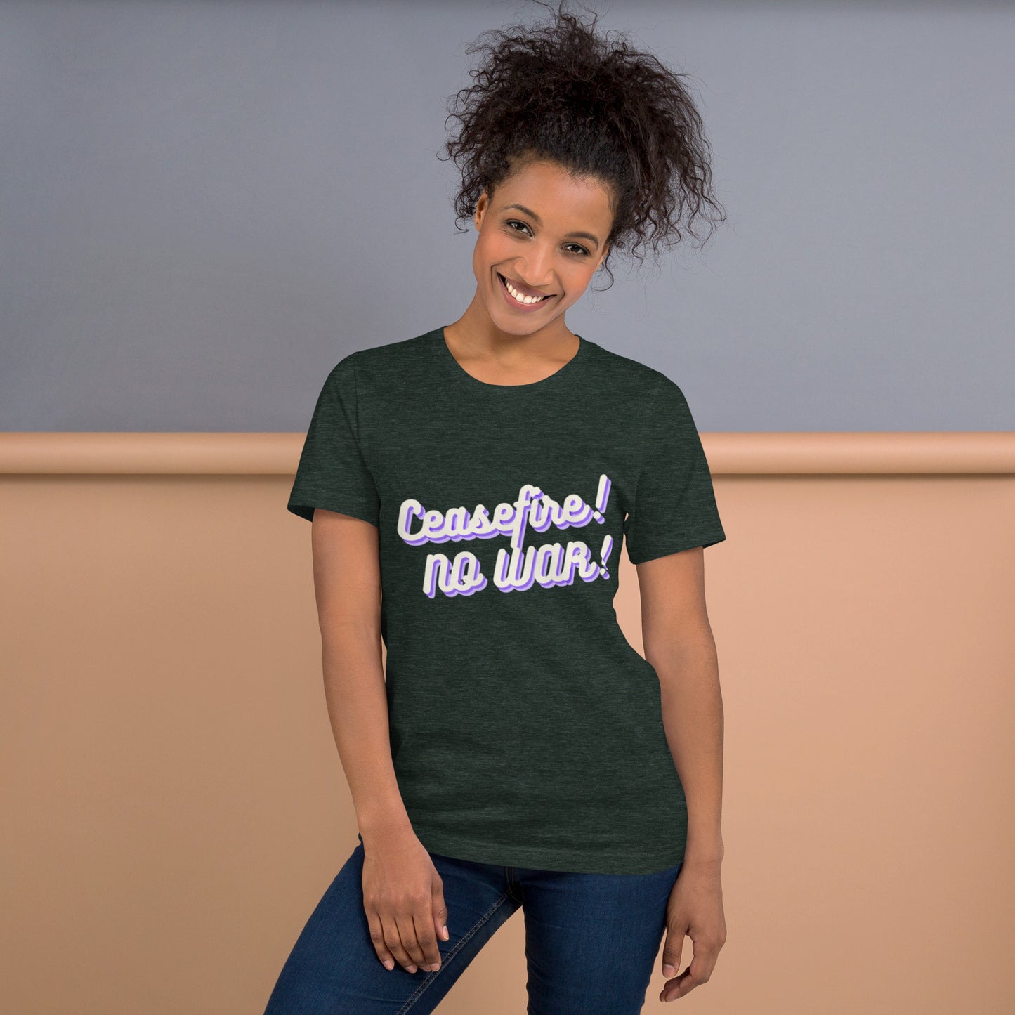 Ceasefire! No War! Purple Script Unisex T-shirt