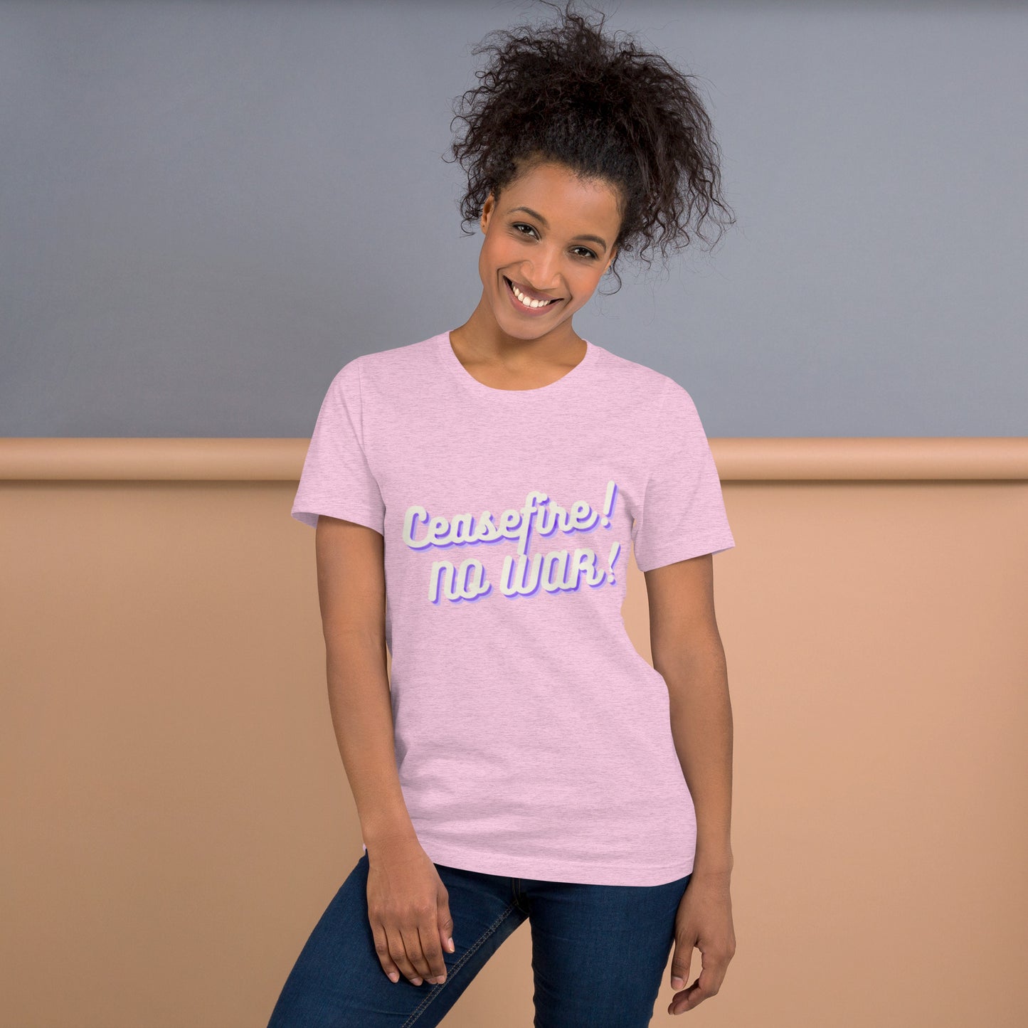 Ceasefire! No War! Purple Script Unisex T-shirt