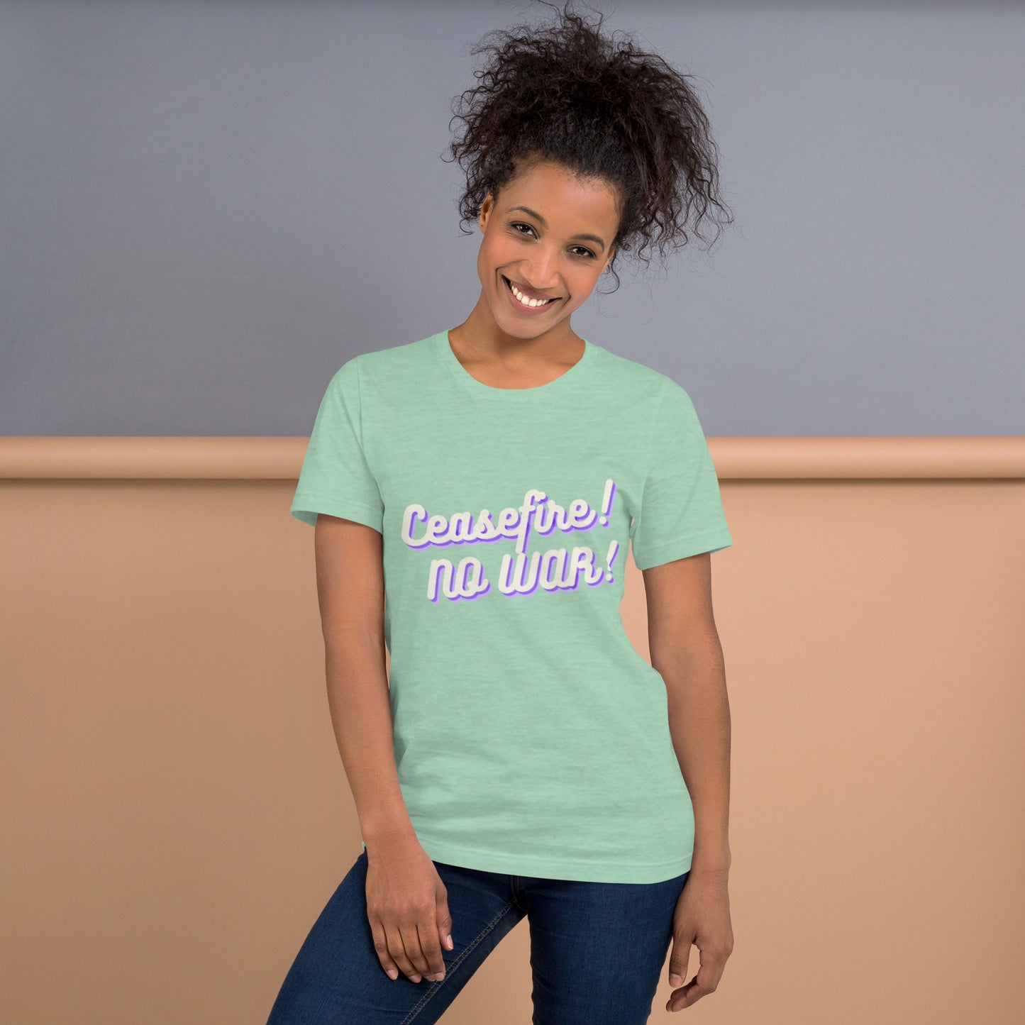 Ceasefire! No War! Purple Script Unisex T-shirt