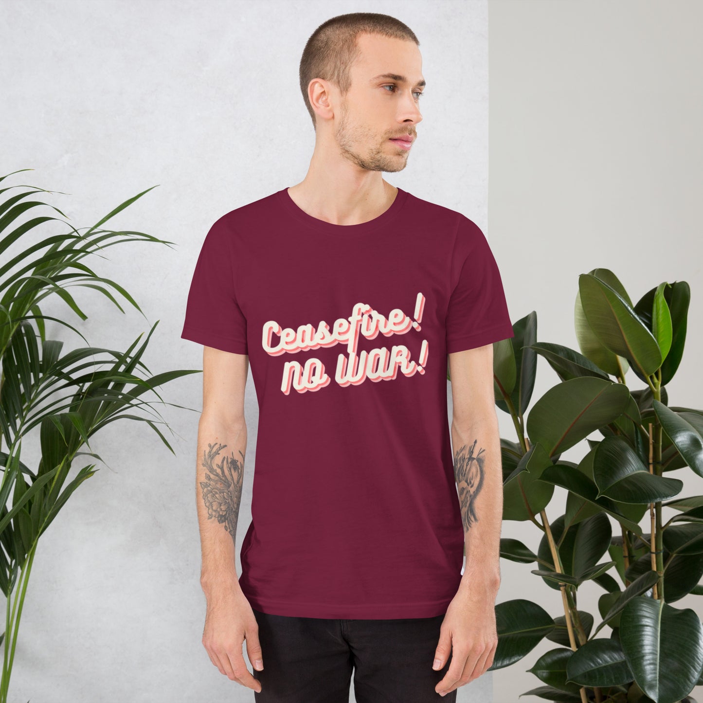 Ceasefire! No War! Red Script Unisex T-shirt