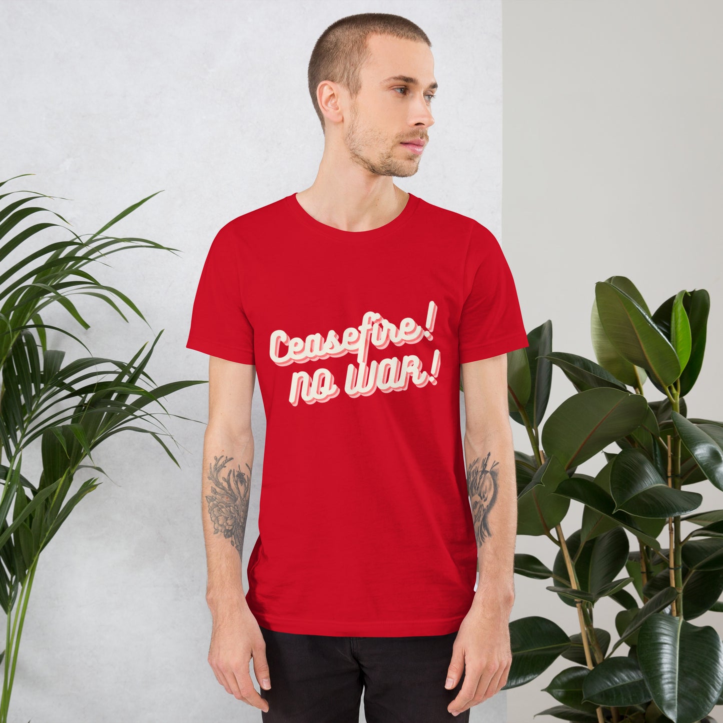 Ceasefire! No War! Red Script Unisex T-shirt