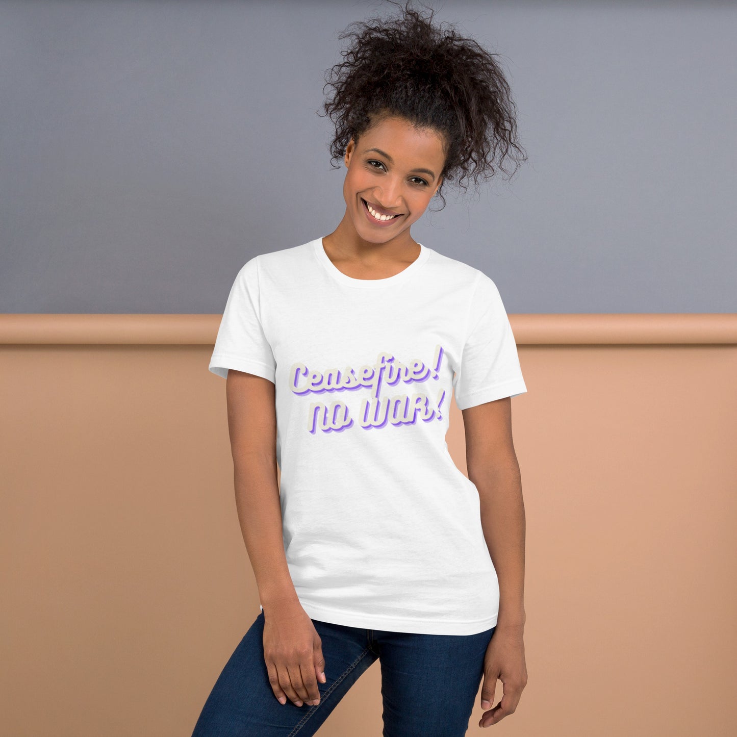 Ceasefire! No War! Purple Script Unisex T-shirt