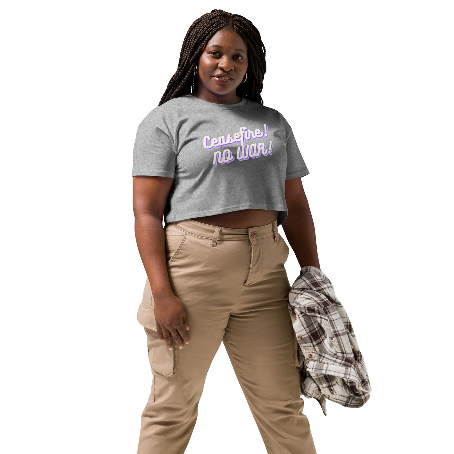 Ceasefire! No War! Purple Script Crop Top