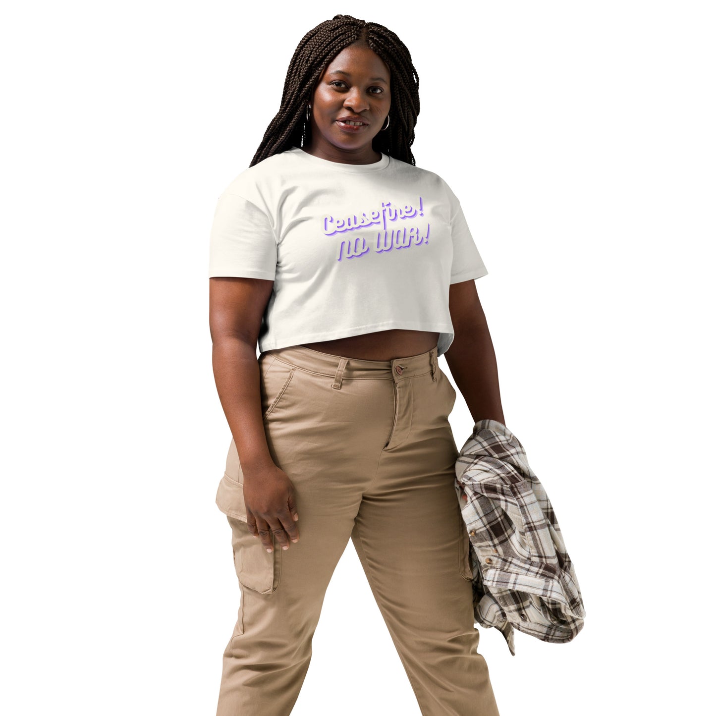 Ceasefire! No War! Purple Script Crop Top