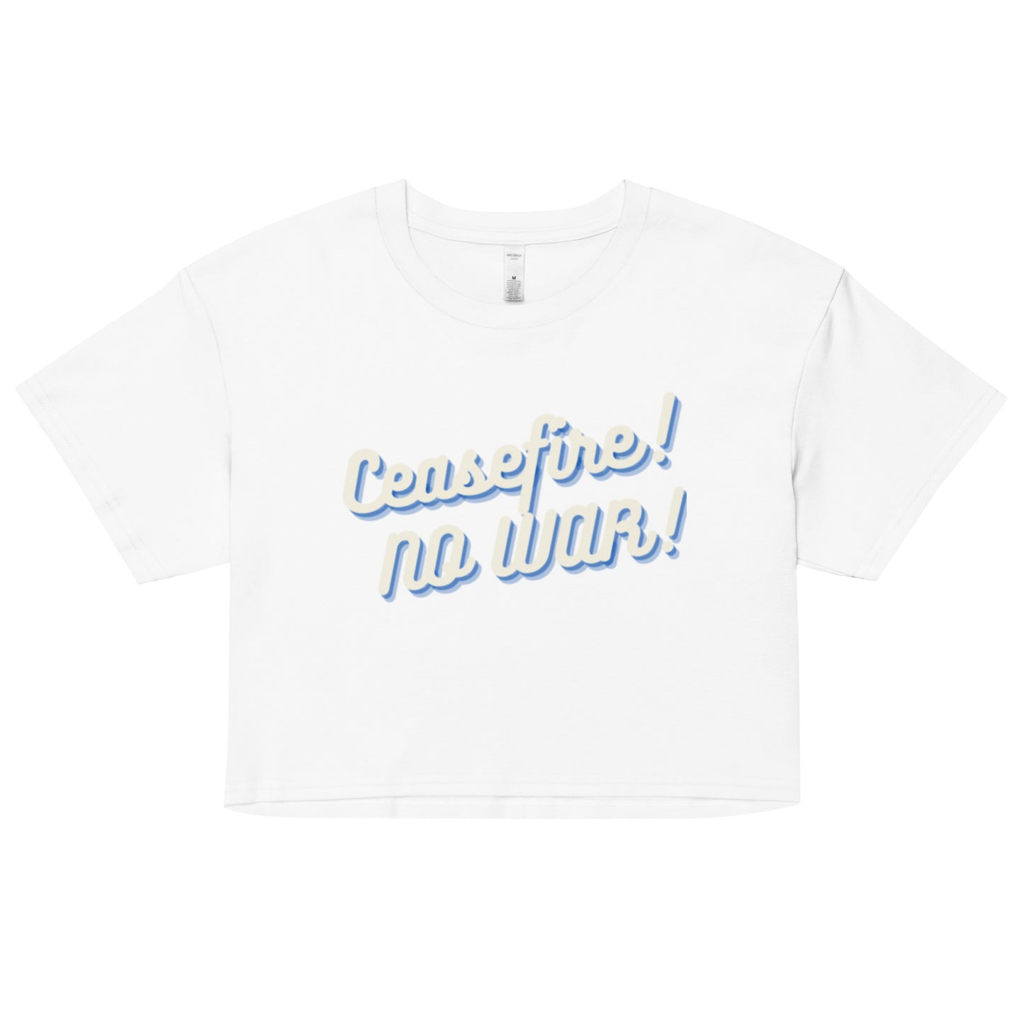 Ceasefire! No War! Blue Script Crop Top