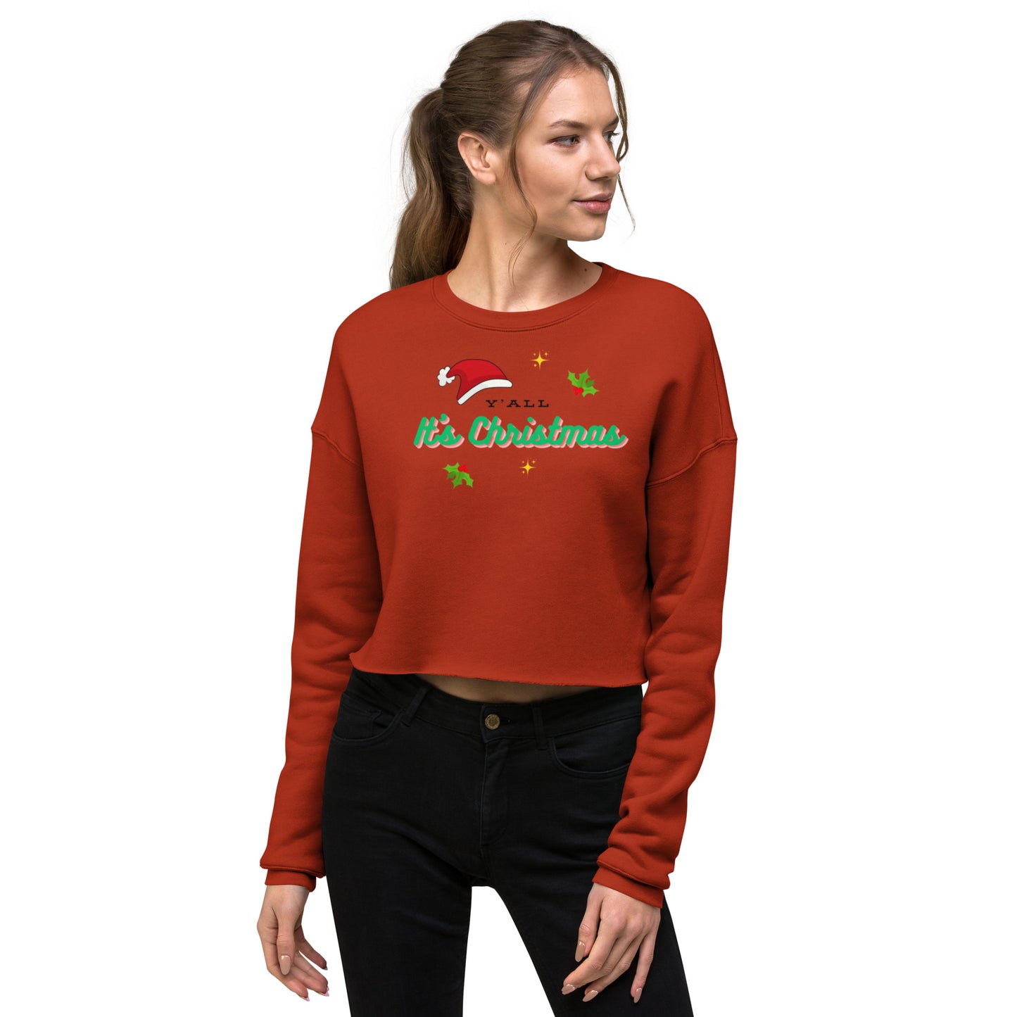 Y'all It's Christmas Crop Sweatshirt