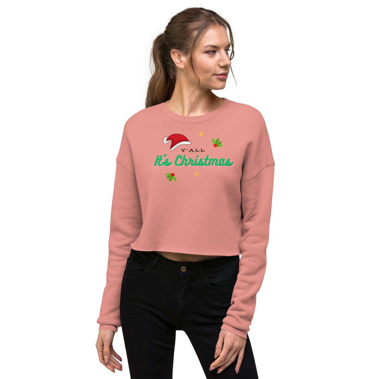 Y'all It's Christmas Crop Sweatshirt