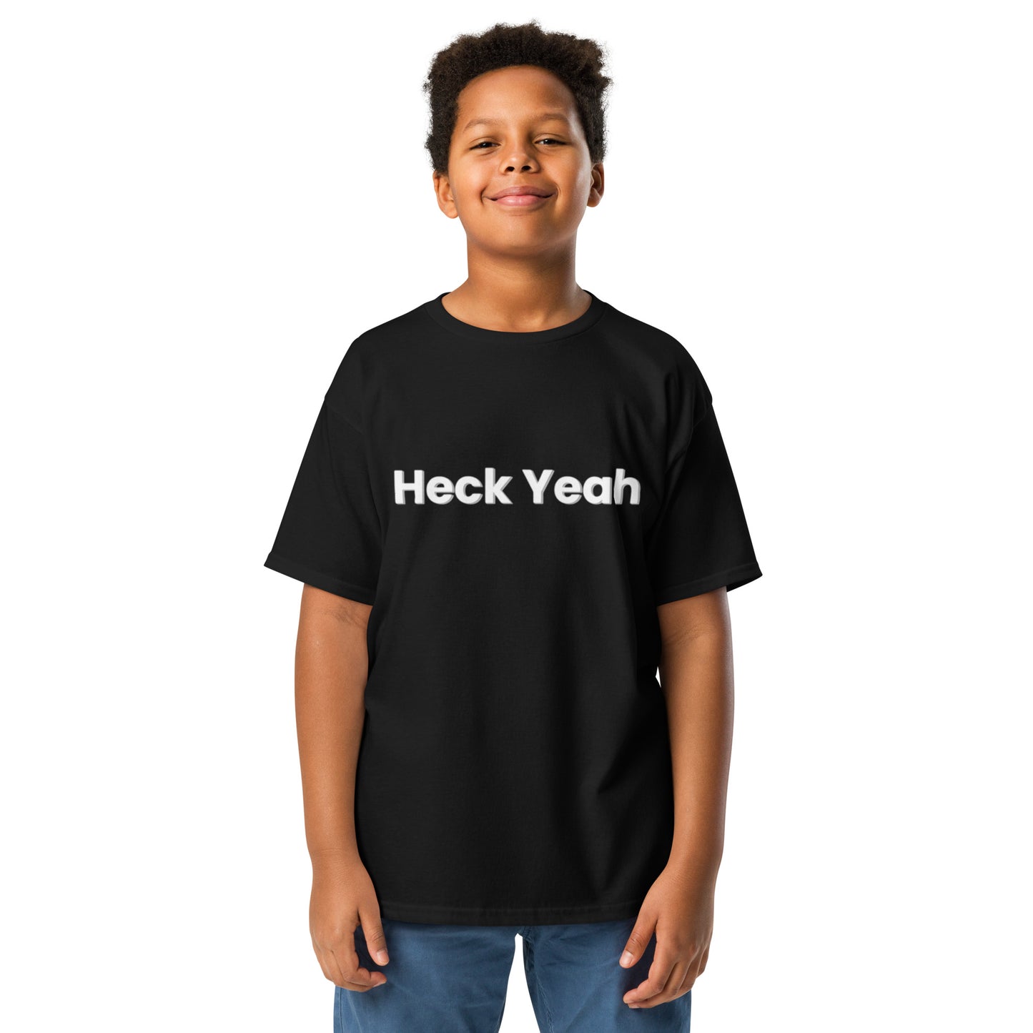 Heck Yeah Youth Classic Tee White Block Script